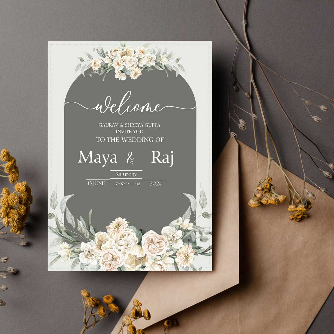Weding Invitation Card in English Weding Card-6x9 Inches (Acrylic or Satin on Paper Board)(25 pcs)