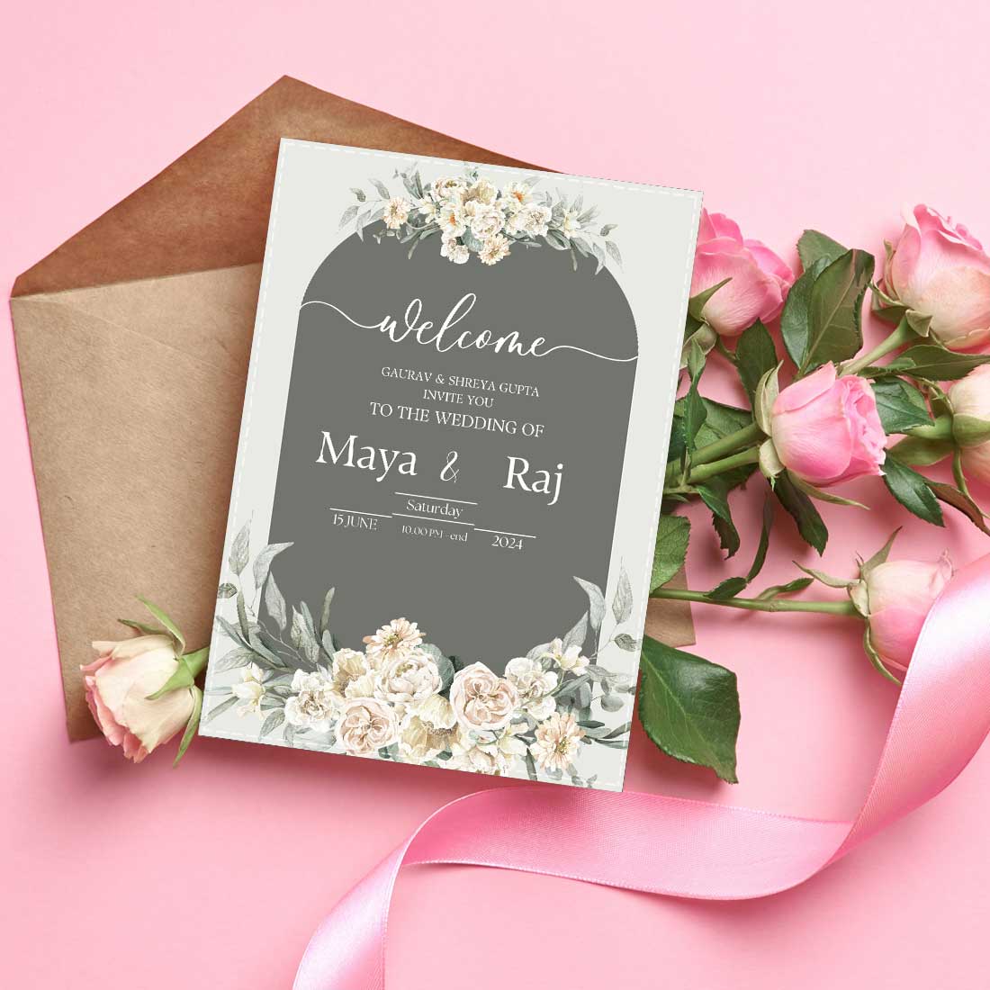 Weding Invitation Card in English Weding Card-6x9 Inches (Acrylic or Satin on Paper Board)(25 pcs) - Image 2