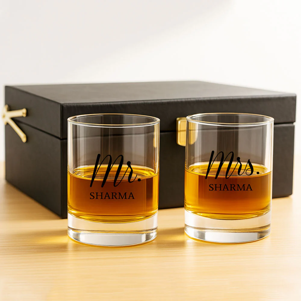 Mr & Mrs Whiskey Glass Set - Gift Box for Couples - Image 2