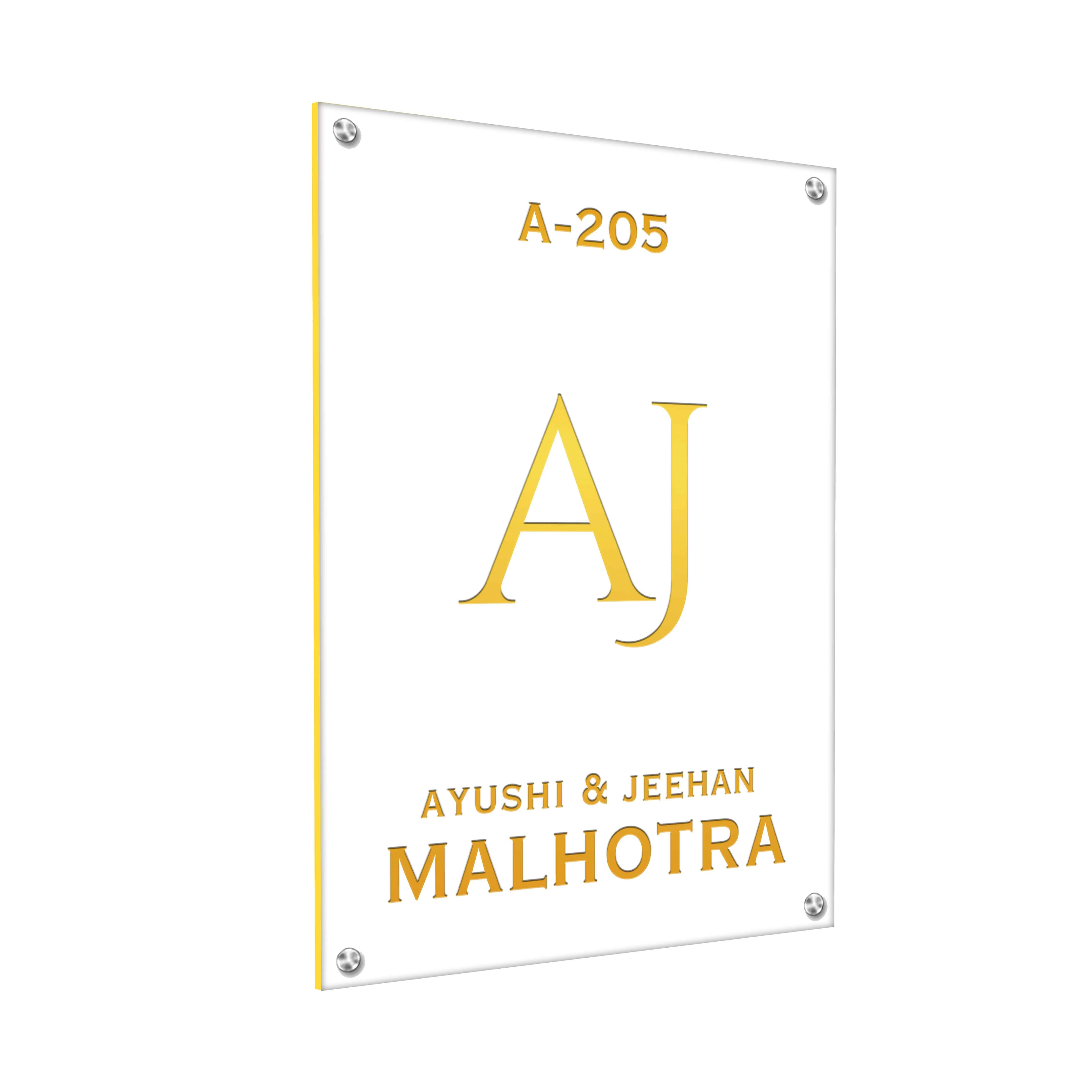White Name Plate for Home - Premium Vertical Nameplate with Golden Debossed Details - Image 10