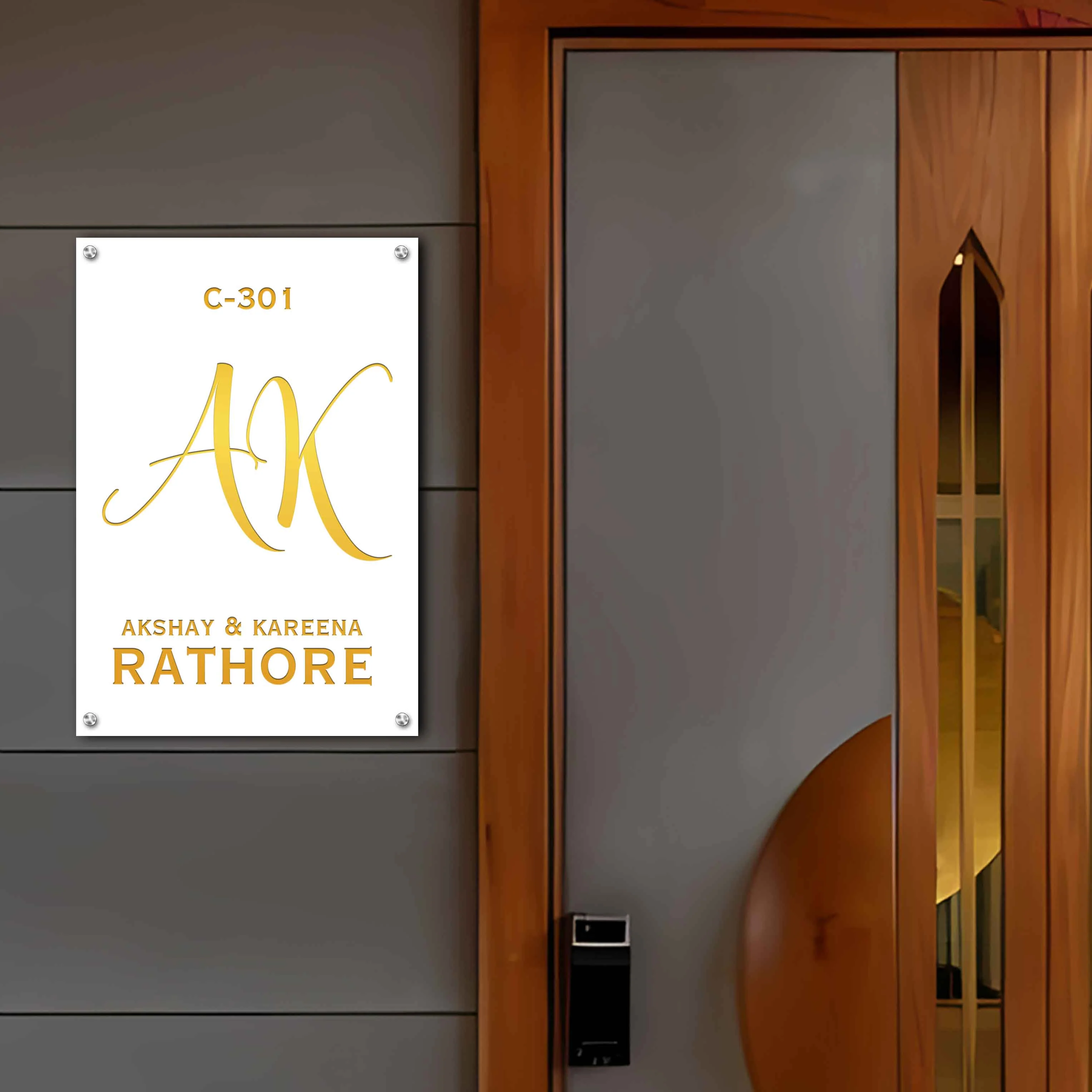 White Name Plate for Home - Premium Vertical Nameplate with Golden Debossed Details - Image 13