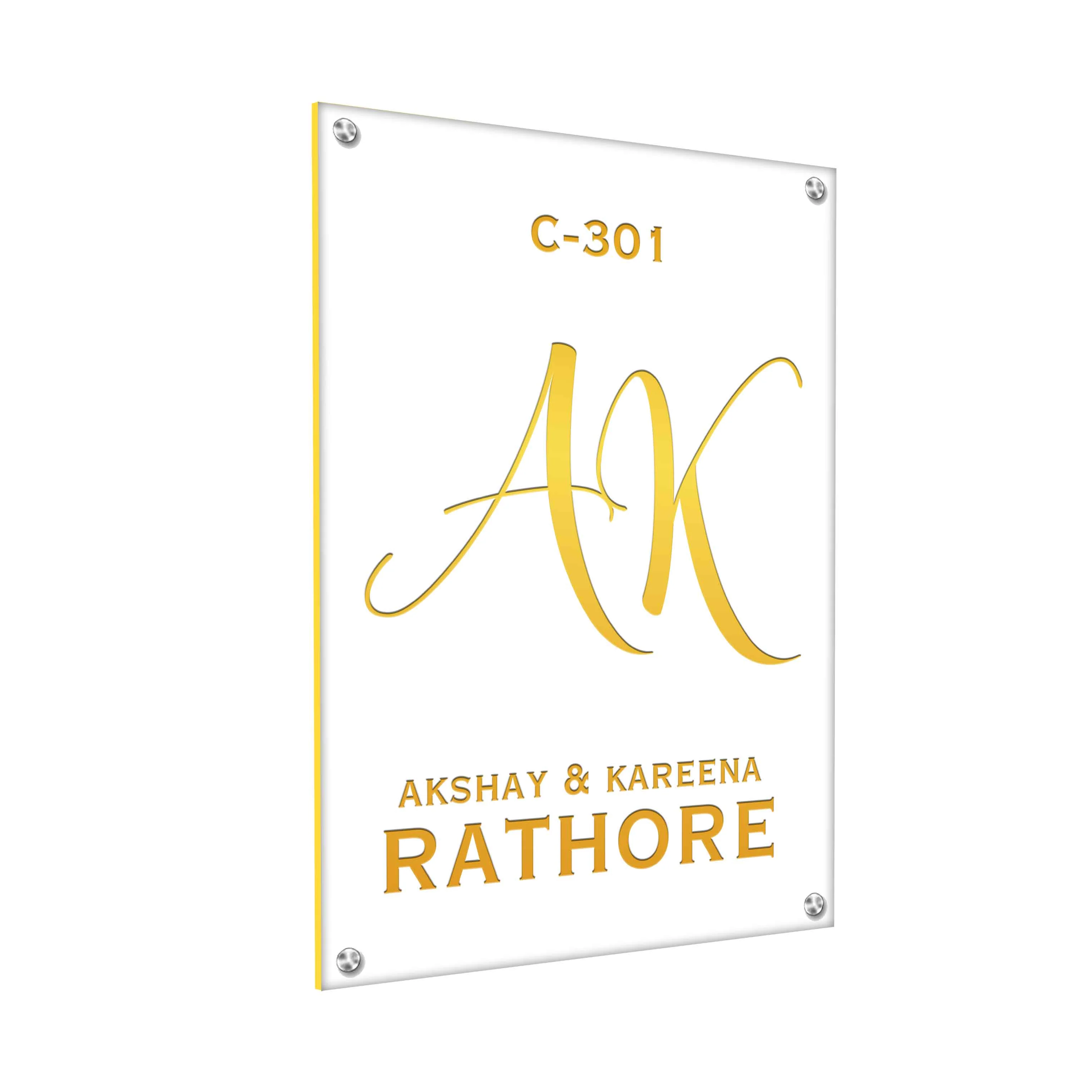 White Name Plate for Home - Premium Vertical Nameplate with Golden Debossed Details - Image 16