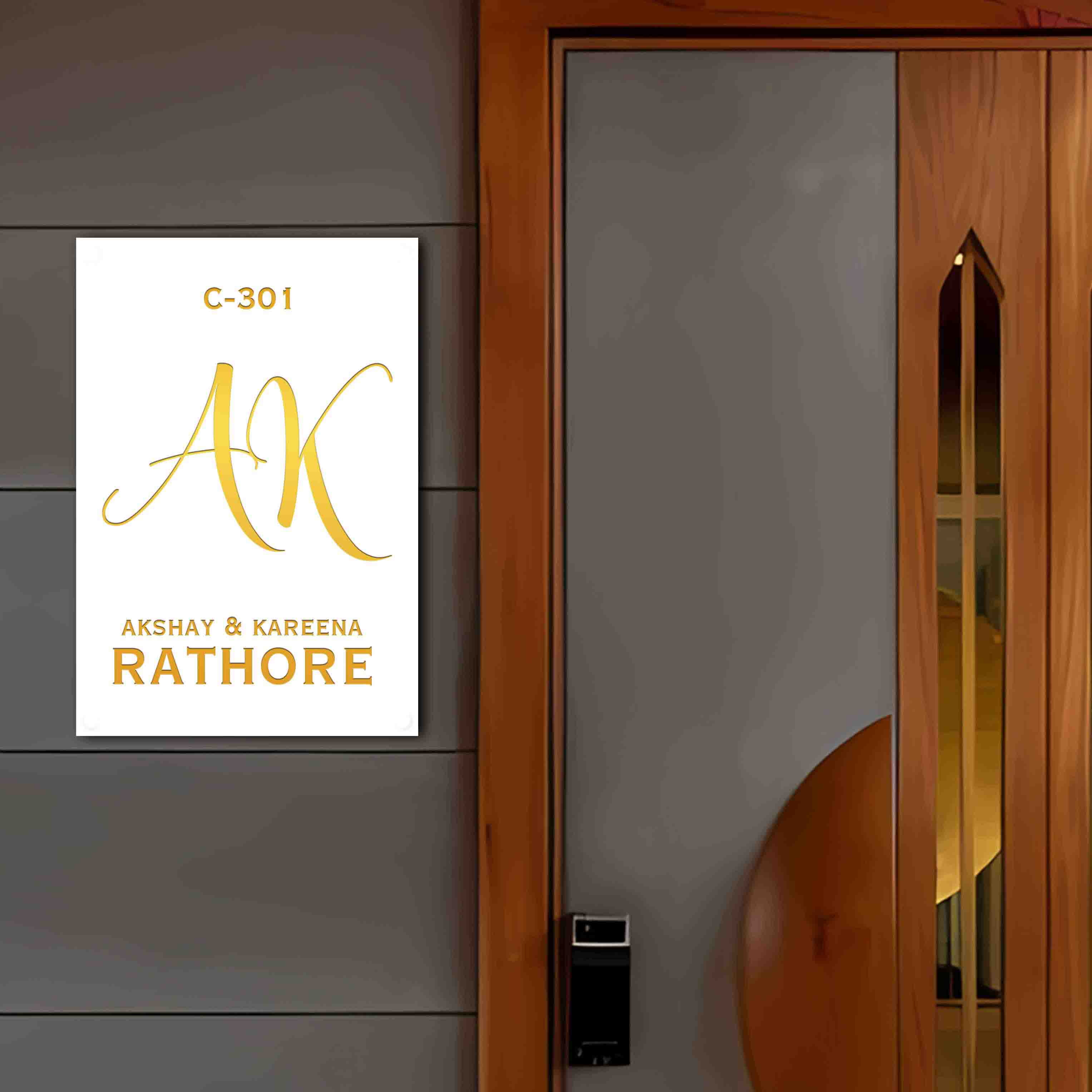 White Name Plate for Home - Premium Vertical Nameplate with Golden Debossed Details - Image 4
