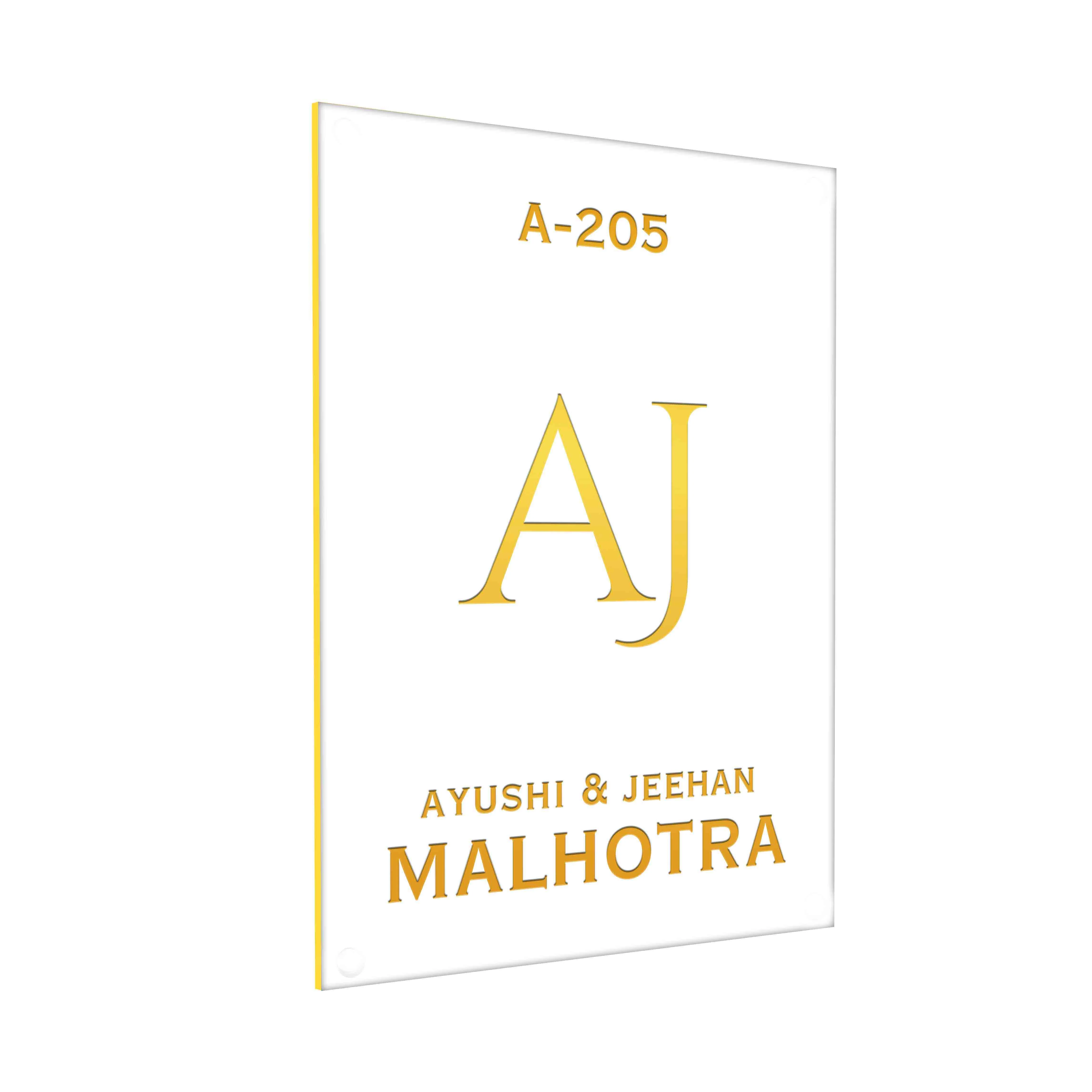 White Name Plate for Home - Premium Vertical Nameplate with Golden Debossed Details - Image 8