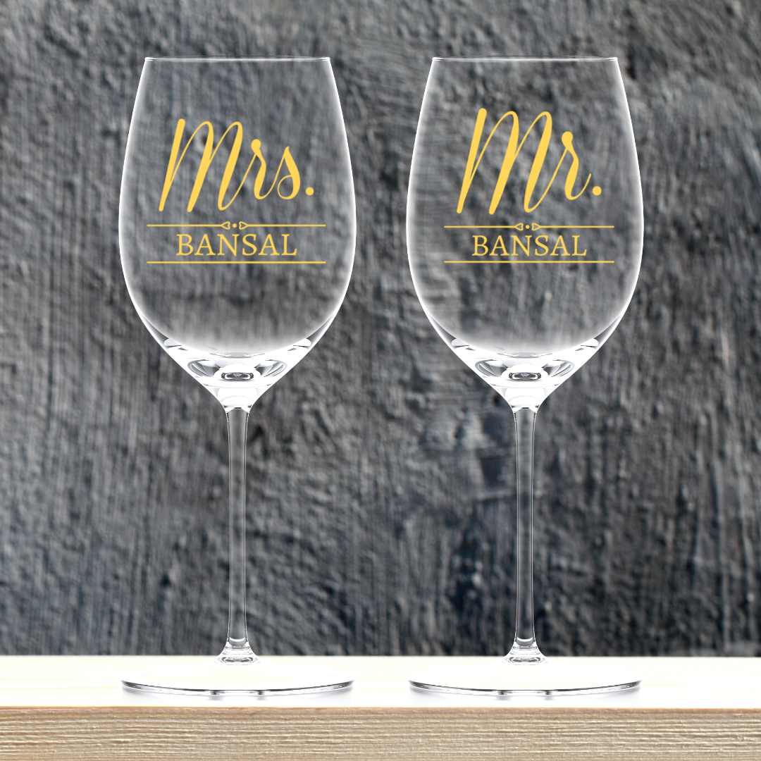 Personalized Wine Glasses for Couples Mr Mrs Set 2 Glasses - Mr Mrs Set - Image 5