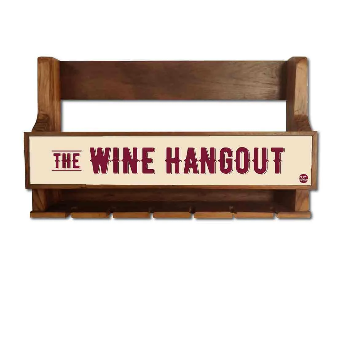 Wall Mounted Wooden Wine Glass Rack Holder for Living Room 5 Bottles 6 Glasses-Hangout - Image 2