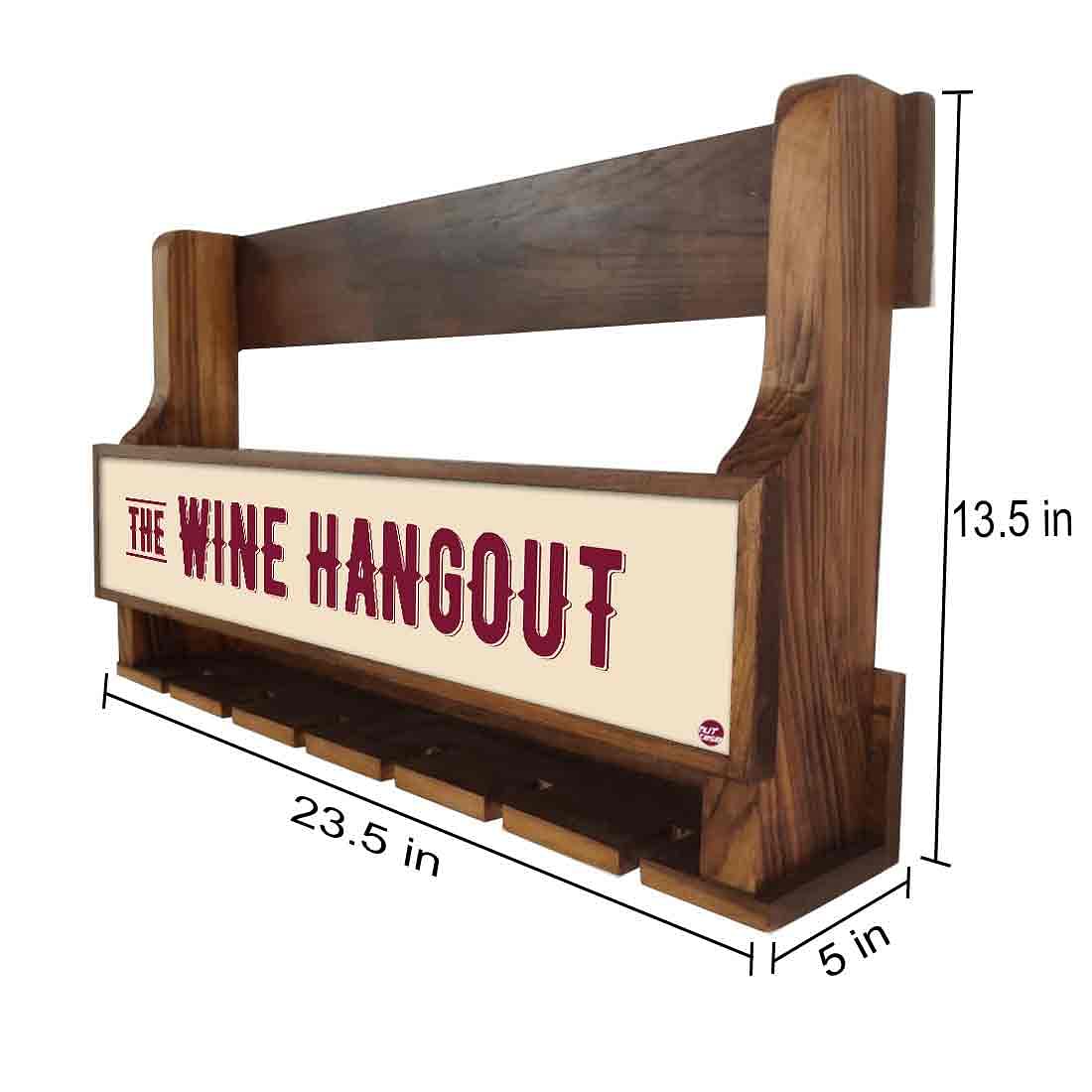 Wall Mounted Wooden Wine Glass Rack Holder for Living Room 5 Bottles 6 Glasses-Hangout - Image 4