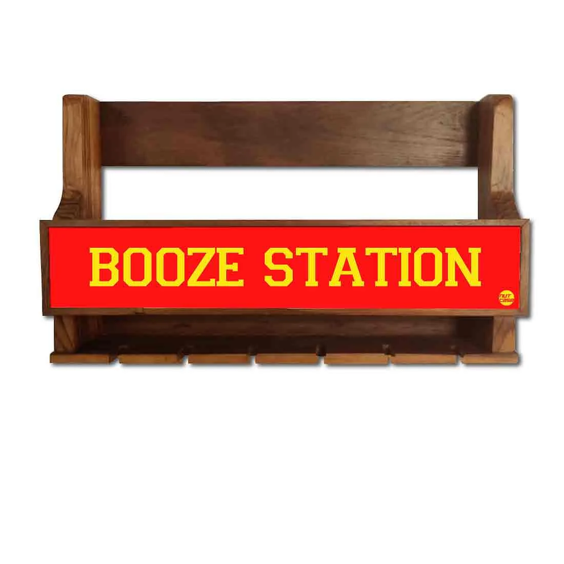 Wall Mounted Wine Rack and Glass Holder Mini Bar Cabinet for 5 Bottles 6 Glasses - Booze Station - Image 2