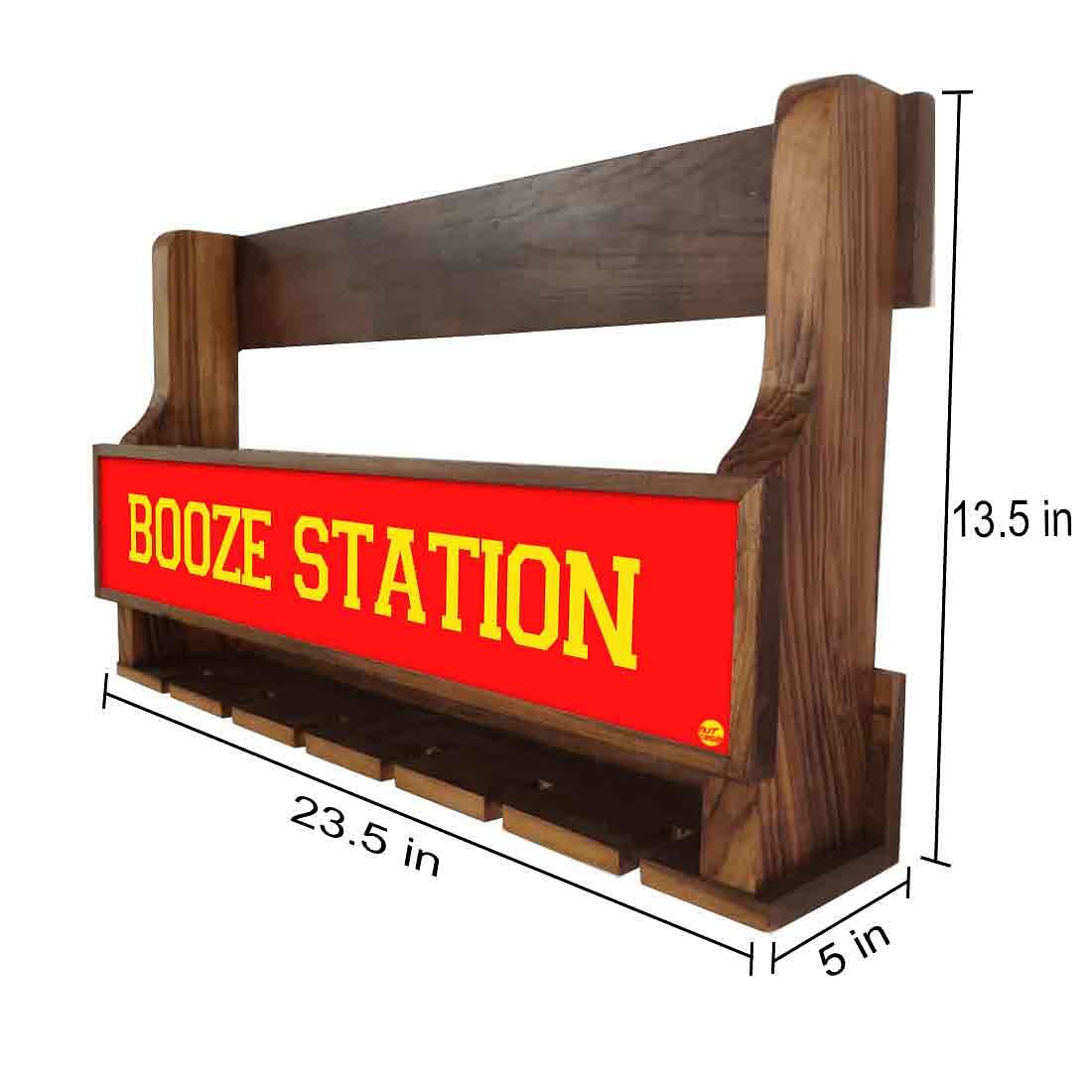 Wall Mounted Wine Rack and Glass Holder Mini Bar Cabinet for 5 Bottles 6 Glasses - Booze Station - Image 4