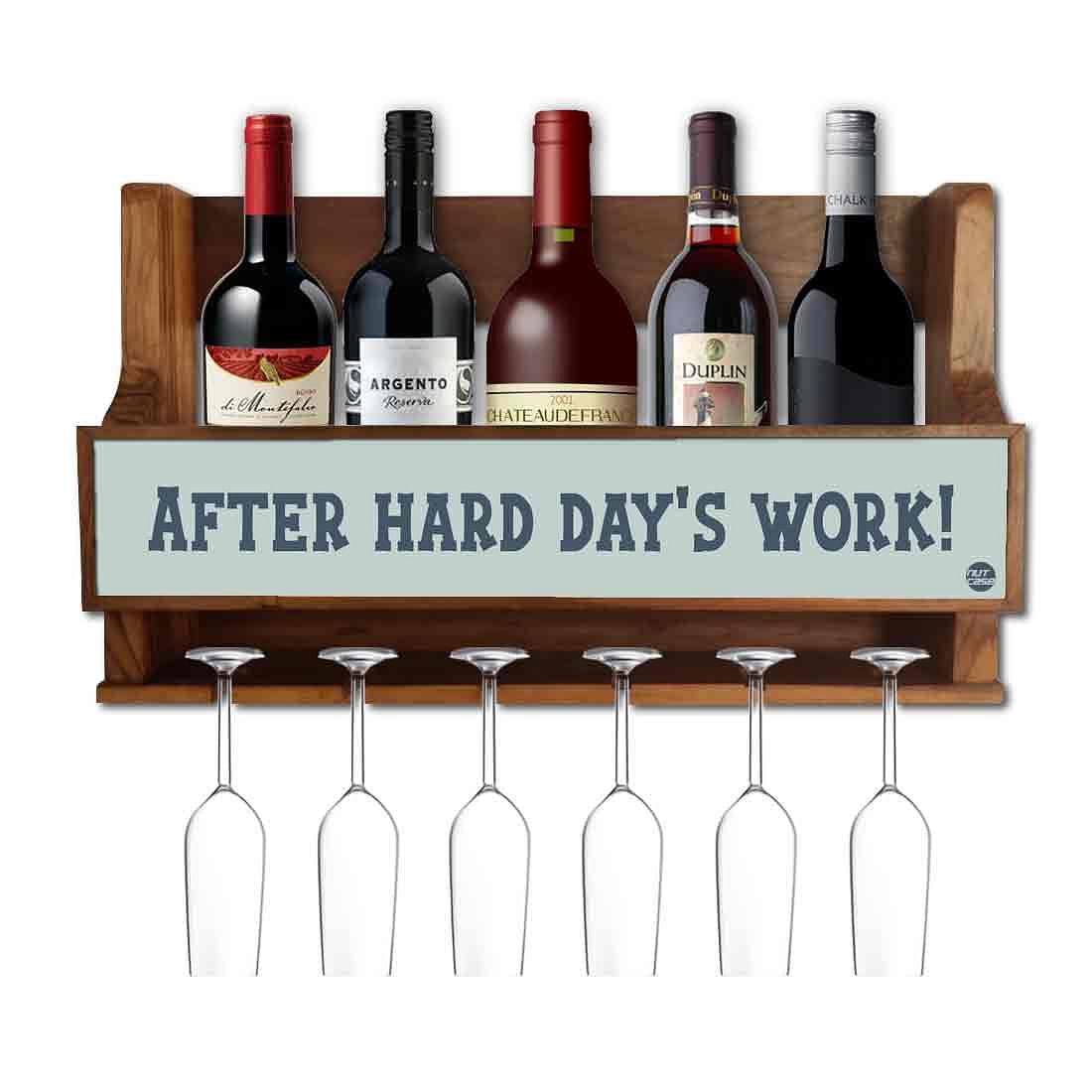 Wine and Glass Rack Cabinet Wall Mounted for Mini Bar 5 Bottles for 6 Glasses - Hard Work