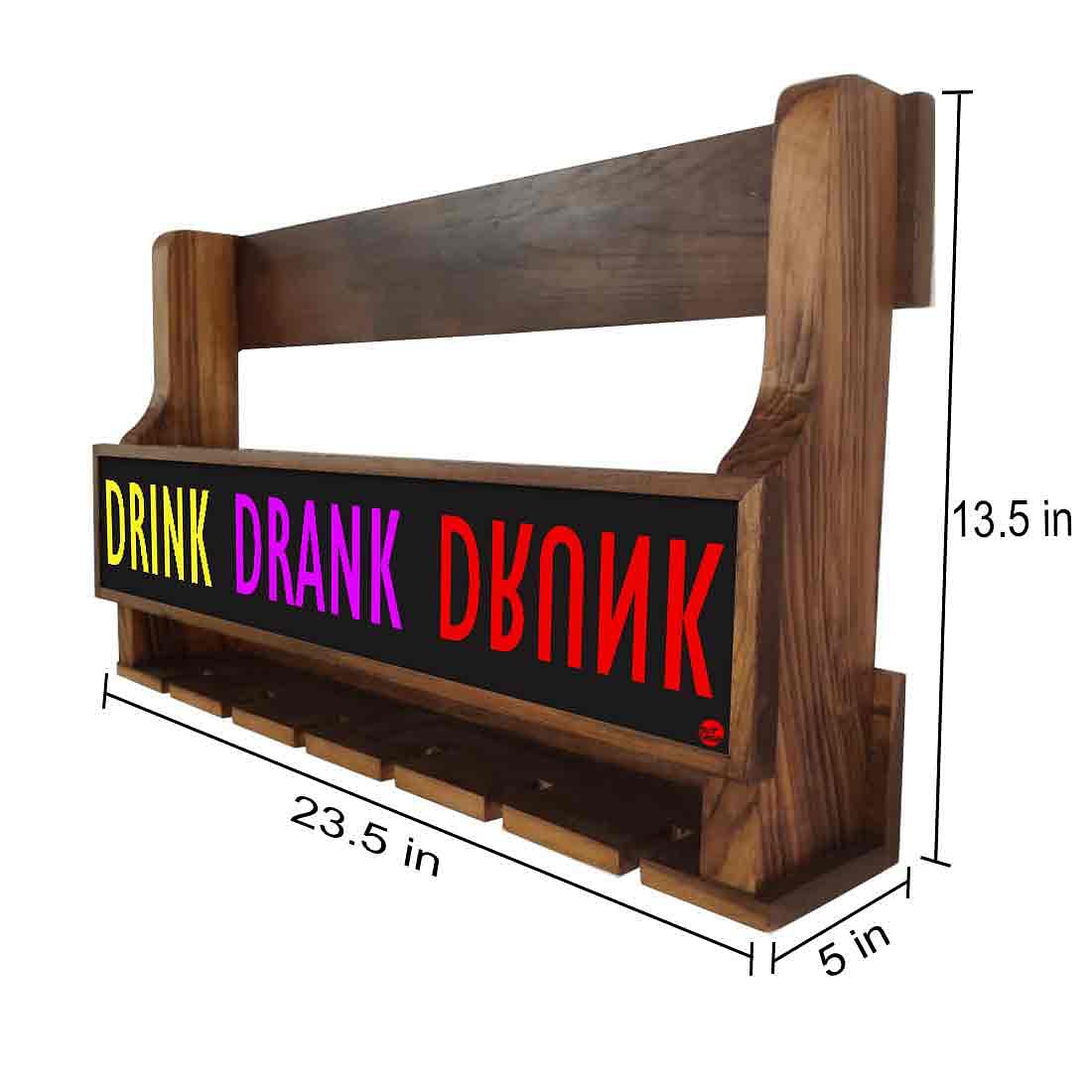 Wall Mounted Wooden Wine Bottle Rack Mini Bar for 5 Bottles 6 Glasses - Drink - Image 4