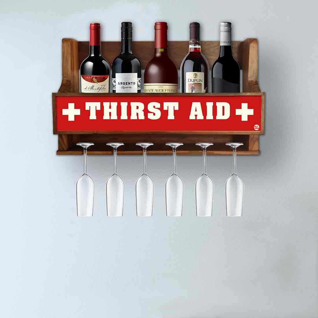 Wall Mounted Wooden Wine Rack Glass Holder Mini Bar for 5 Bottles 6 Glasses - First Aid - Image 3