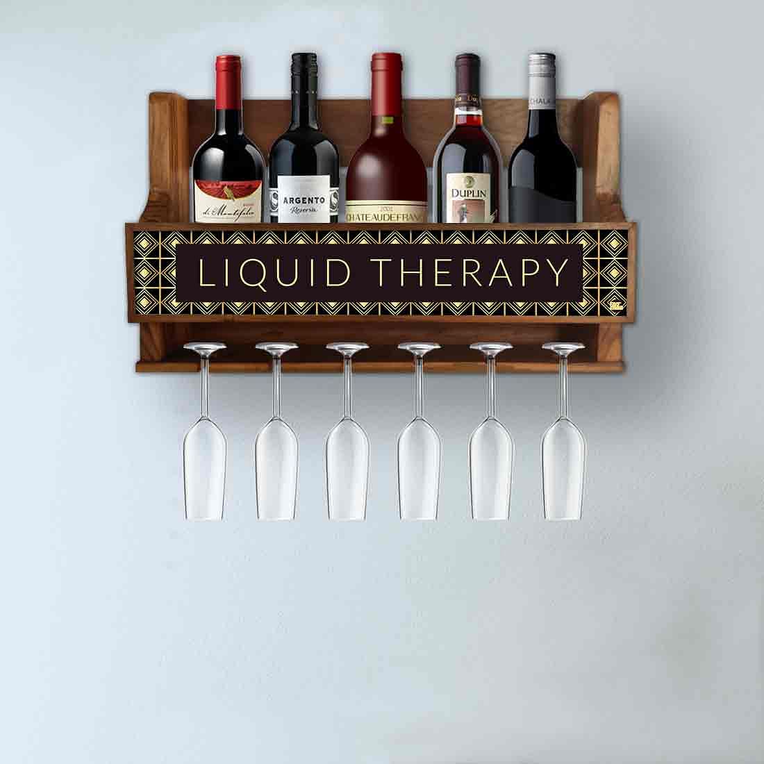 Wooden Wine Bottle Holder Mini Bar Cabinet for 5 Bottles 6 Glasses - Liquid Therapy - Image 3