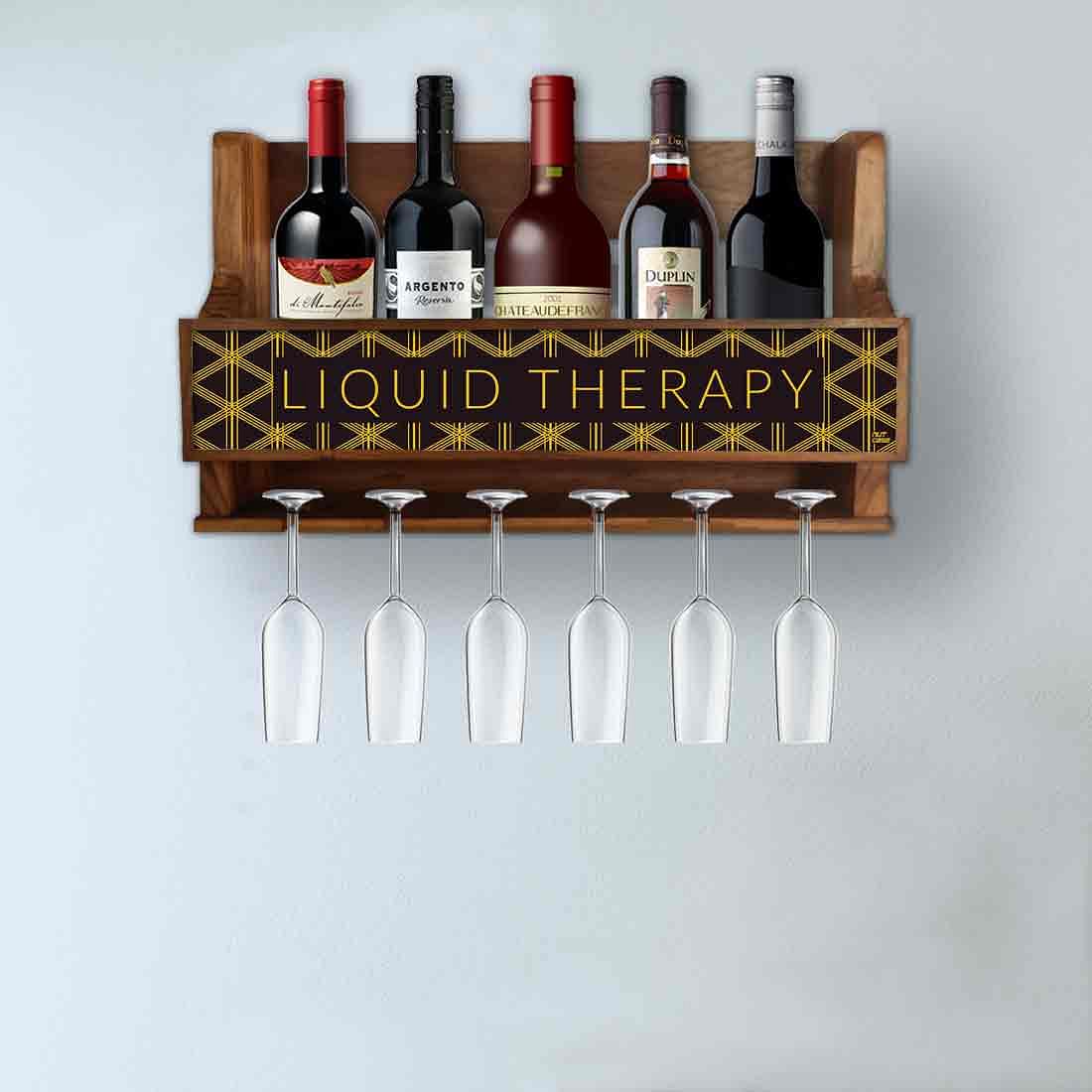 Nutcase Designer Wooden Wine Rack Gloss Holder, Teak Wood Wall Mounted Wine
 Cabinet , 5 bottle Hangers for 6 Wine Glasses - - Image 3