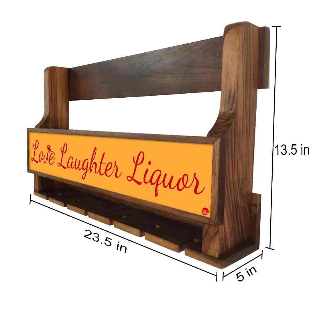 Standing Wine Rack Wall Mounted Mini Bar for 5 Bottles 6 Glasses - Love - Image 4