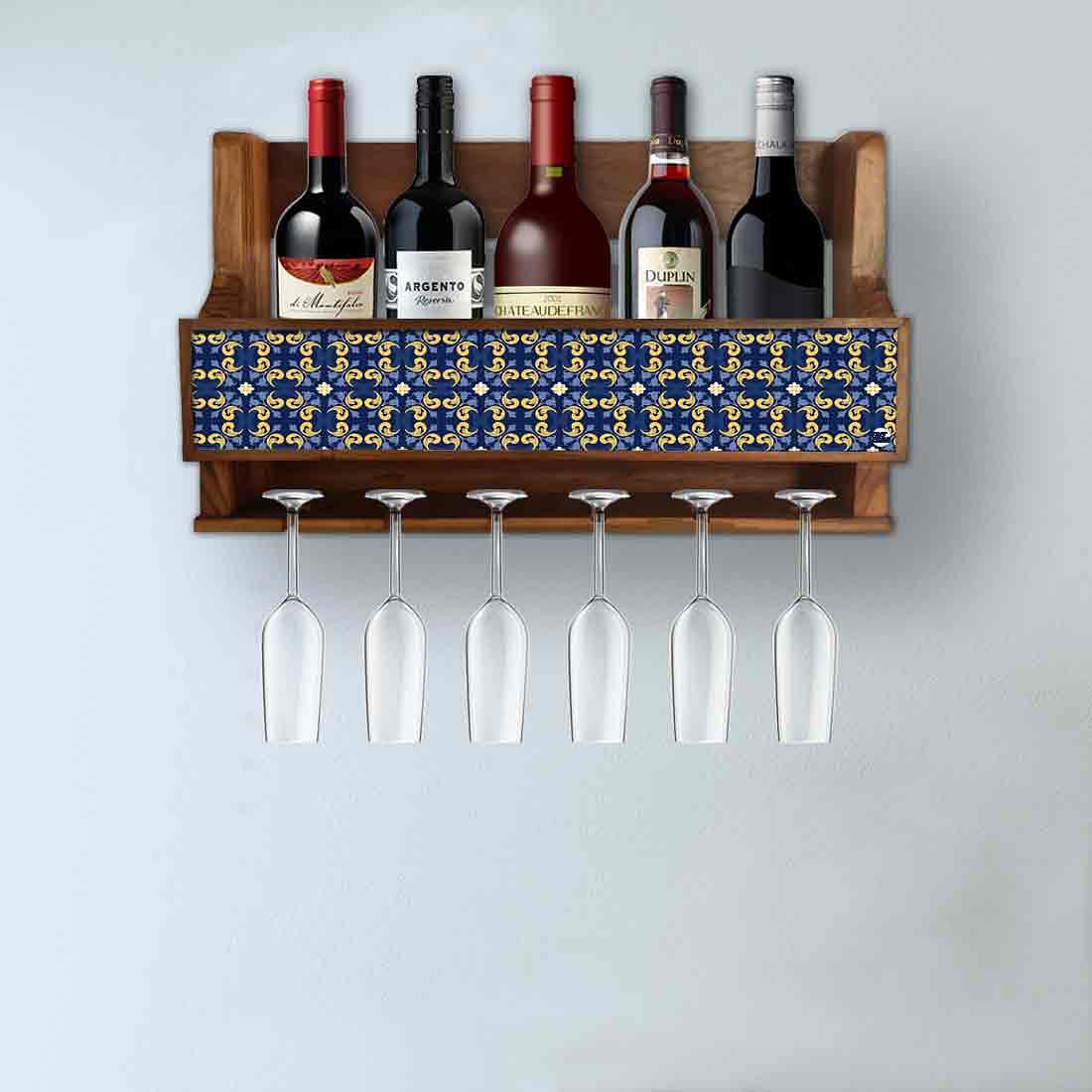 Nutcase Designer Wooden Wine Rack Gloss Holder, Teak Wood Wall Mounted Wine
Cabinet , 5 bottle Hangers for 6 Wine Glasses - - Image 3