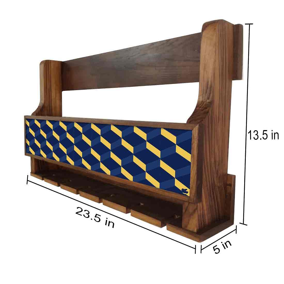 Nutcase Designer Wooden Wine Rack Gloss Holder, Teak Wood Wall Mounted Wine
 Cabinet , 5 bottle Hangers for 6 Wine Glasses - - Image 4