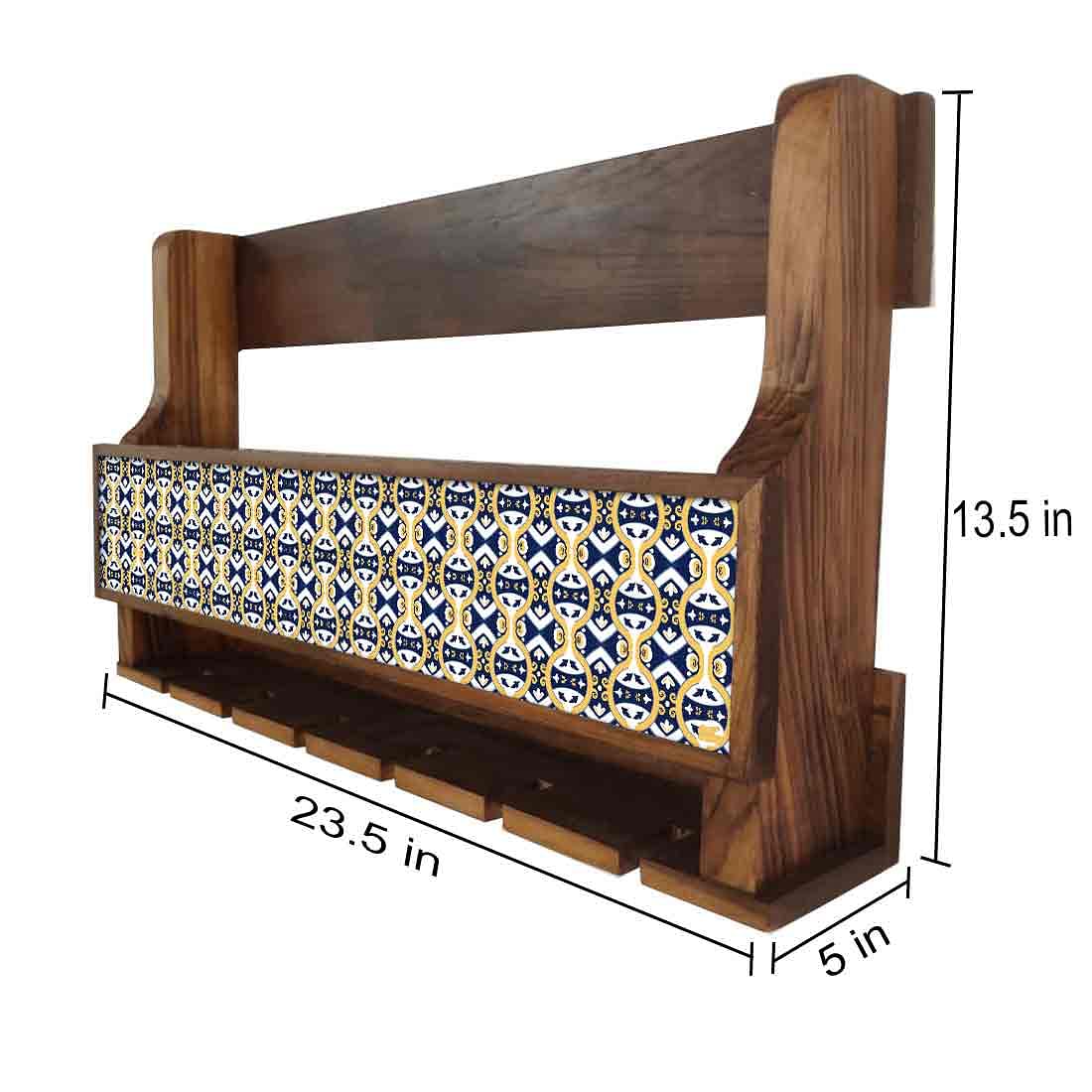 Nutcase Designer Wooden Wine Rack Gloss Holder, Teak Wood Wall Mounted Wine
Cabinet , 5 bottle Hangers for 6 Wine Glasses - - Image 4