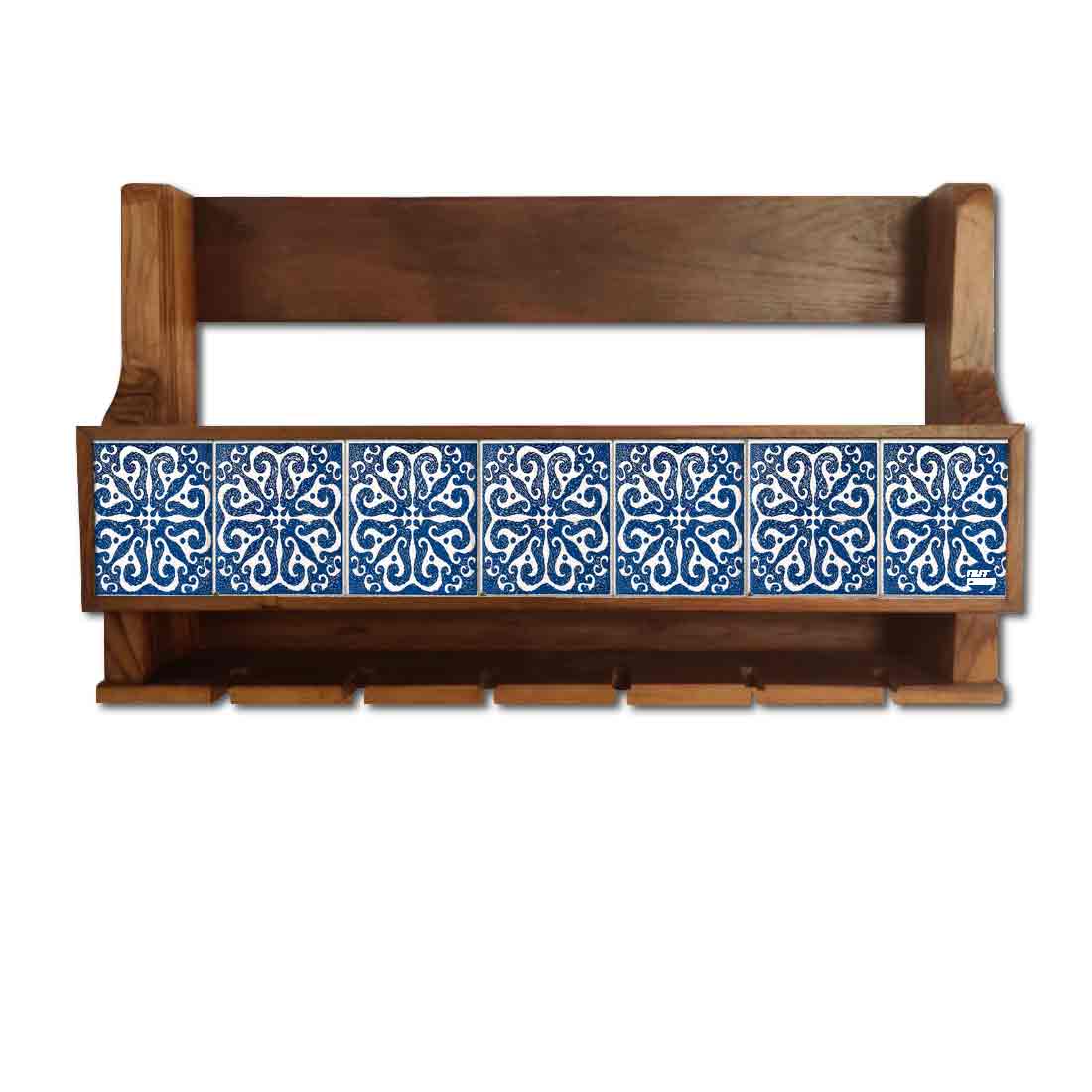 Wine Glass Rack Wall Mounted Wooden Cabinet for 5 Bottles 6 Glasses - Image 2