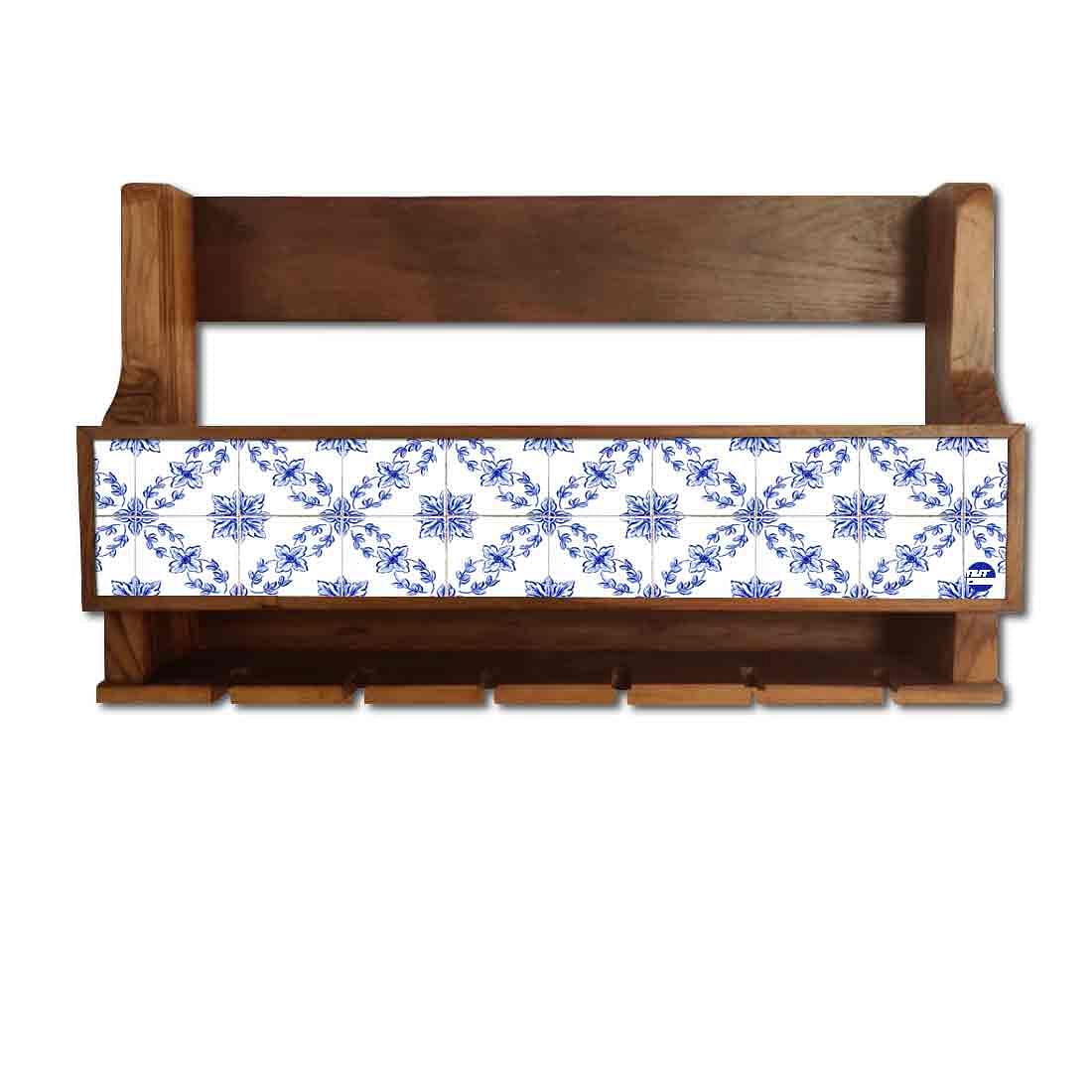 Nutcase Designer Wooden Wine Rack Gloss Holder, Teak Wood Wall Mounted Wine
 Cabinet , 5 bottle Hangers for 6 Wine Glasses - - Image 2