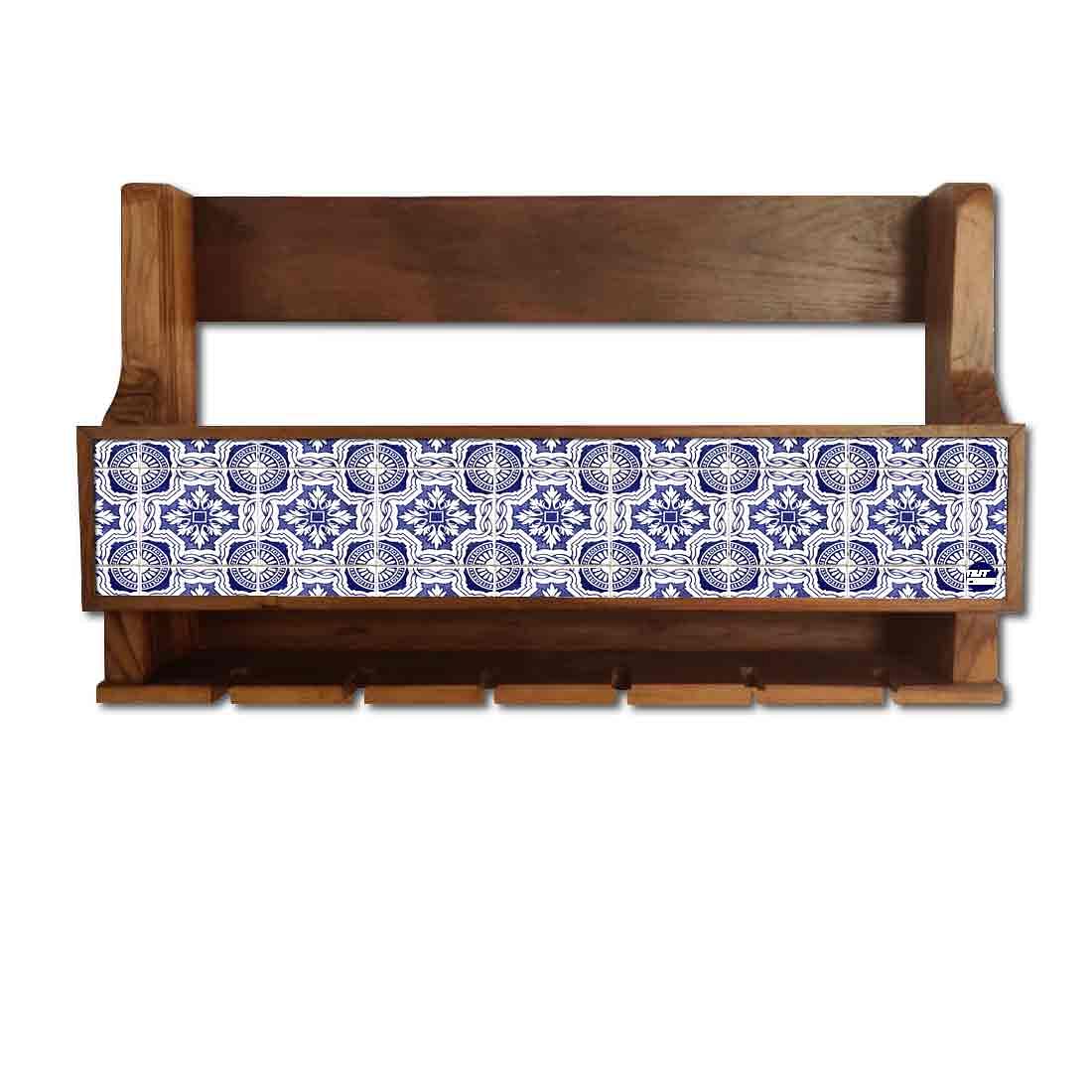 Nutcase Designer Wooden Wine Rack Gloss Holder, Teak Wood Wall Mounted Wine
 Cabinet , 5 bottle Hangers for 6 Wine Glasses - - Image 2