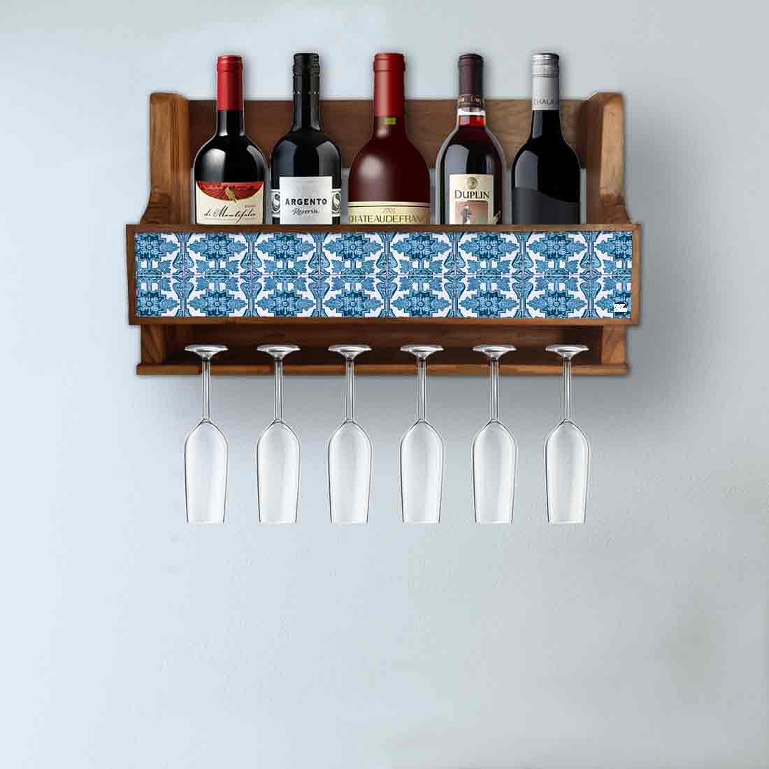 Nutcase Designer Wooden Wine Rack Gloss Holder, Teak Wood Wall Mounted Wine
 Cabinet , 5 bottle Hangers for 6 Wine Glasses - - Image 3