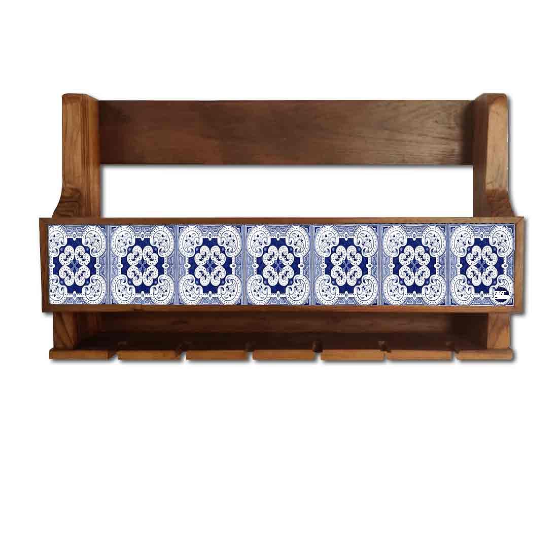 Nutcase Designer Wooden Wine Rack Gloss Holder, Teak Wood Wall Mounted Wine
 Cabinet , 5 bottle Hangers for 6 Wine Glasses - - Image 2
