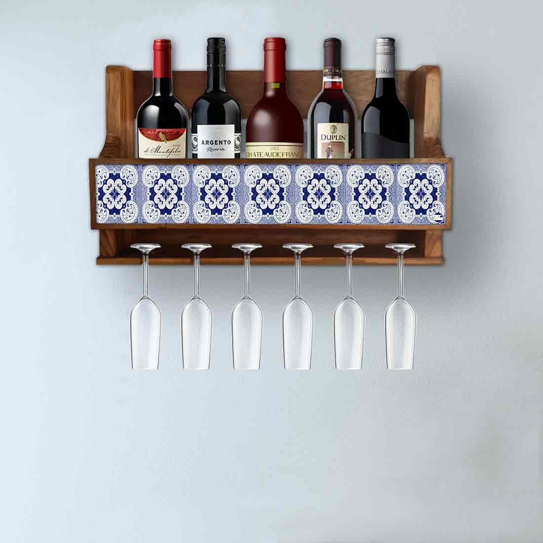 Nutcase Designer Wooden Wine Rack Gloss Holder, Teak Wood Wall Mounted Wine
 Cabinet , 5 bottle Hangers for 6 Wine Glasses - - Image 3