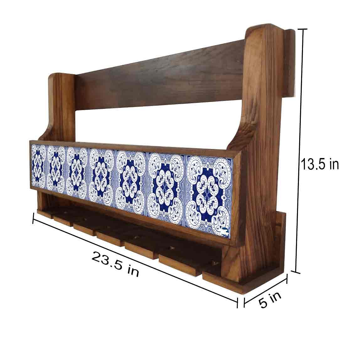 Nutcase Designer Wooden Wine Rack Gloss Holder, Teak Wood Wall Mounted Wine
 Cabinet , 5 bottle Hangers for 6 Wine Glasses - - Image 4