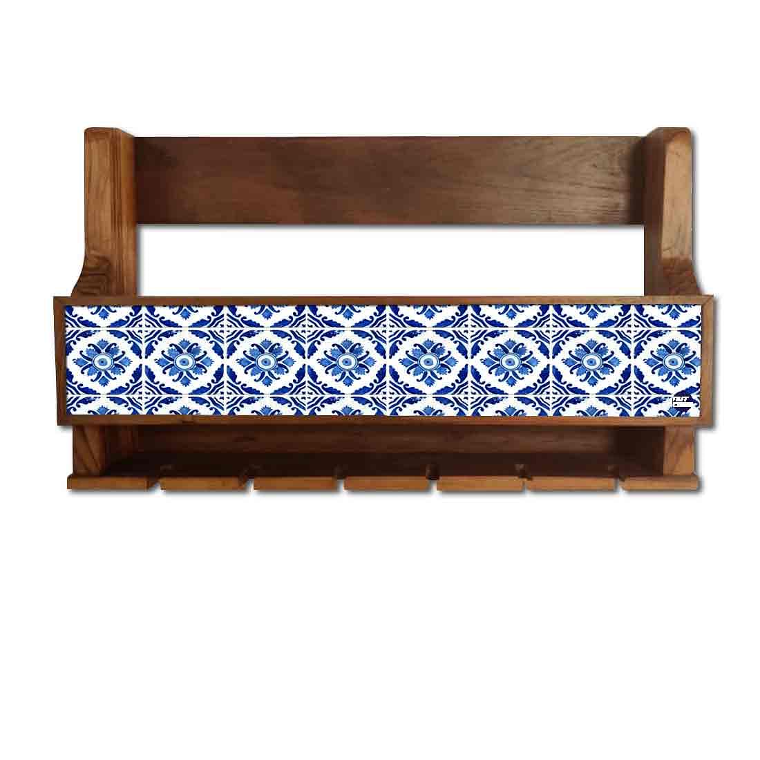 Nutcase Designer Wooden Wine Rack Gloss Holder, Teak Wood Wall Mounted Wine
Cabinet , 5 bottle Hangers for 6 Wine Glasses - - Image 2