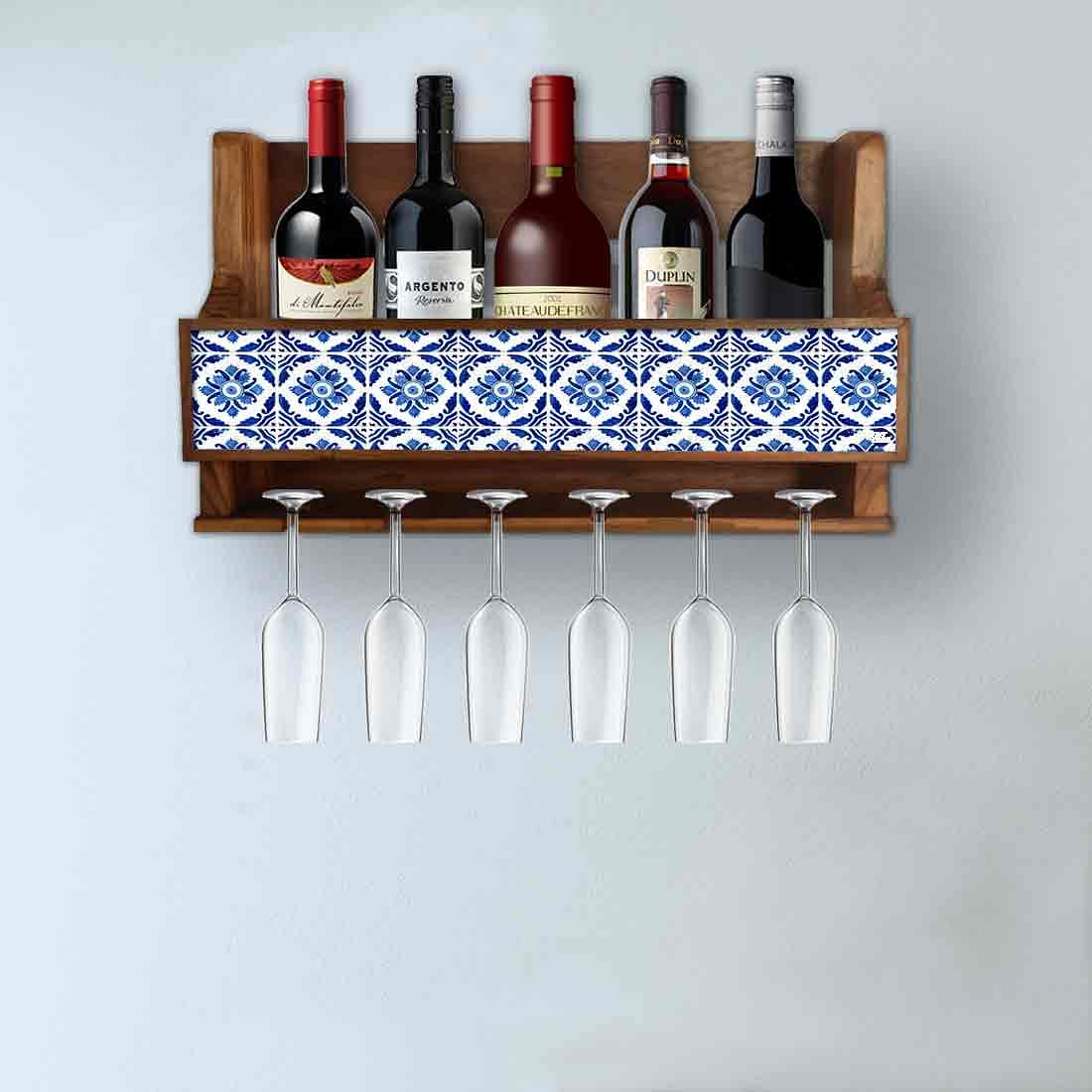 Nutcase Designer Wooden Wine Rack Gloss Holder, Teak Wood Wall Mounted Wine
Cabinet , 5 bottle Hangers for 6 Wine Glasses - - Image 3