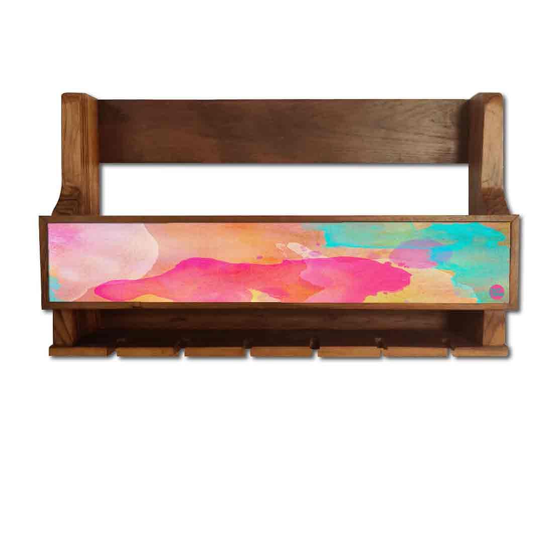 Nutcase Designer Wooden Wine Rack Gloss Holder, Teak Wood Wall Mounted Wine
Cabinet , 5 bottle Hangers for 6 Wine Glasses - - Image 2