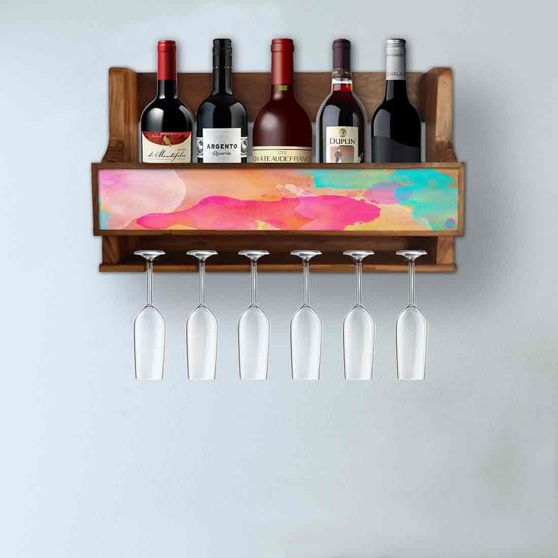 Nutcase Designer Wooden Wine Rack Gloss Holder, Teak Wood Wall Mounted Wine
Cabinet , 5 bottle Hangers for 6 Wine Glasses - - Image 3