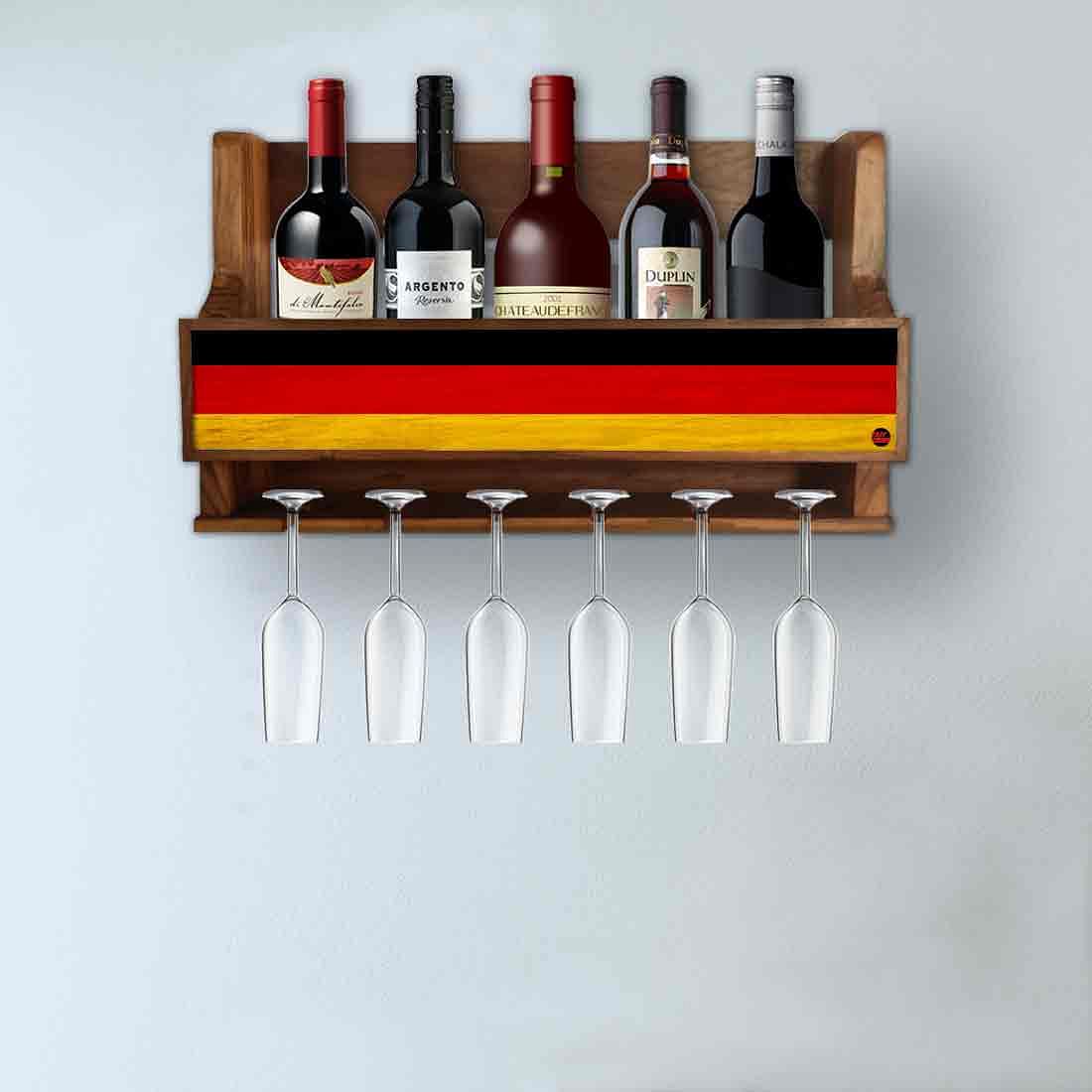 Nutcase Designer Wooden Wine Rack Gloss Holder, Teak Wood Wall Mounted Wine
 Cabinet , 5 bottle Hangers for 6 Wine Glasses - - Image 3