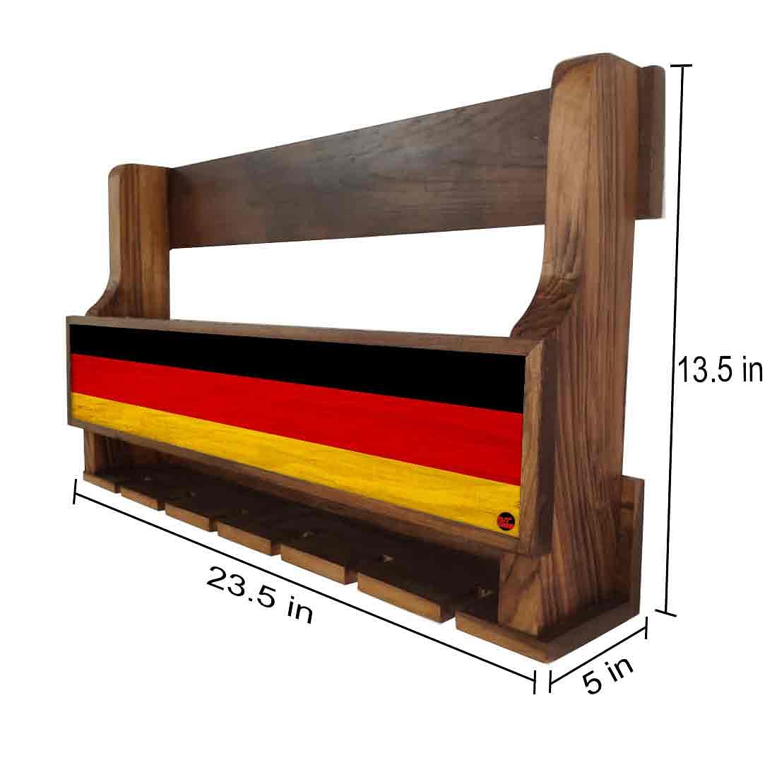 Nutcase Designer Wooden Wine Rack Gloss Holder, Teak Wood Wall Mounted Wine
 Cabinet , 5 bottle Hangers for 6 Wine Glasses - - Image 4