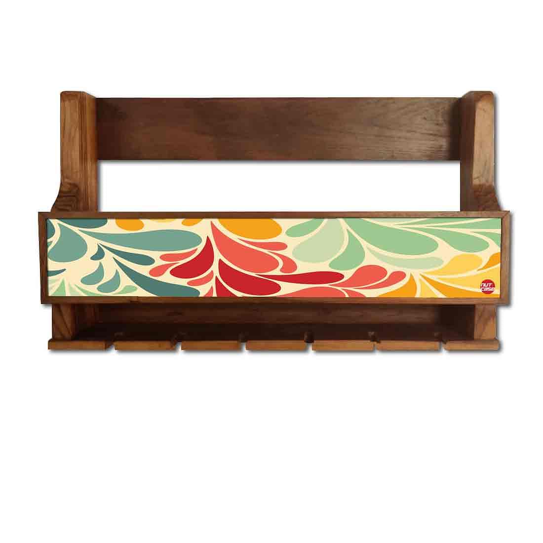 Nutcase Designer Wooden Wine Rack Gloss Holder, Teak Wood Wall Mounted Wine
 Cabinet , 5 bottle Hangers for 6 Wine Glasses - - Image 2