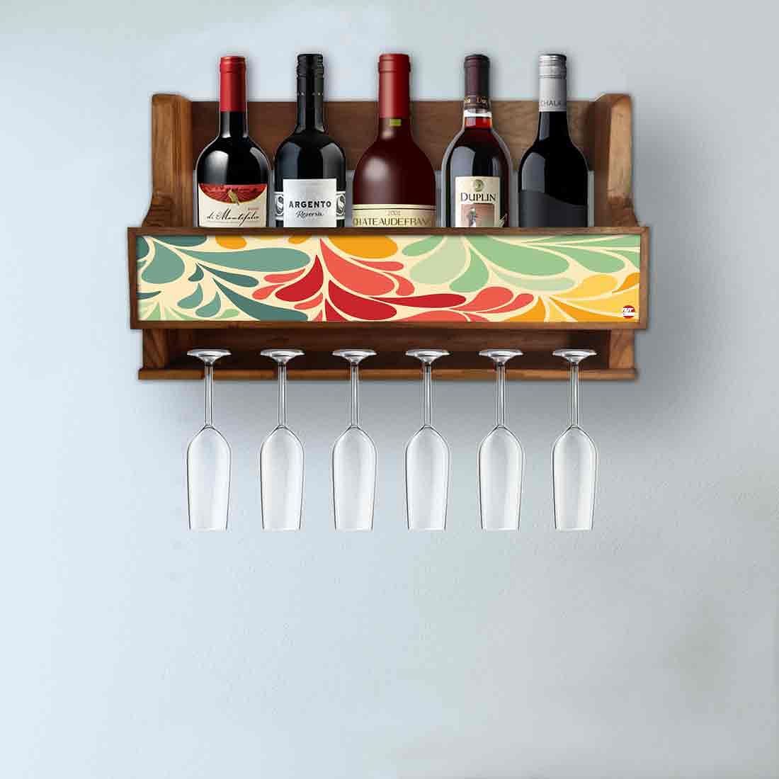 Nutcase Designer Wooden Wine Rack Gloss Holder, Teak Wood Wall Mounted Wine
 Cabinet , 5 bottle Hangers for 6 Wine Glasses - - Image 3