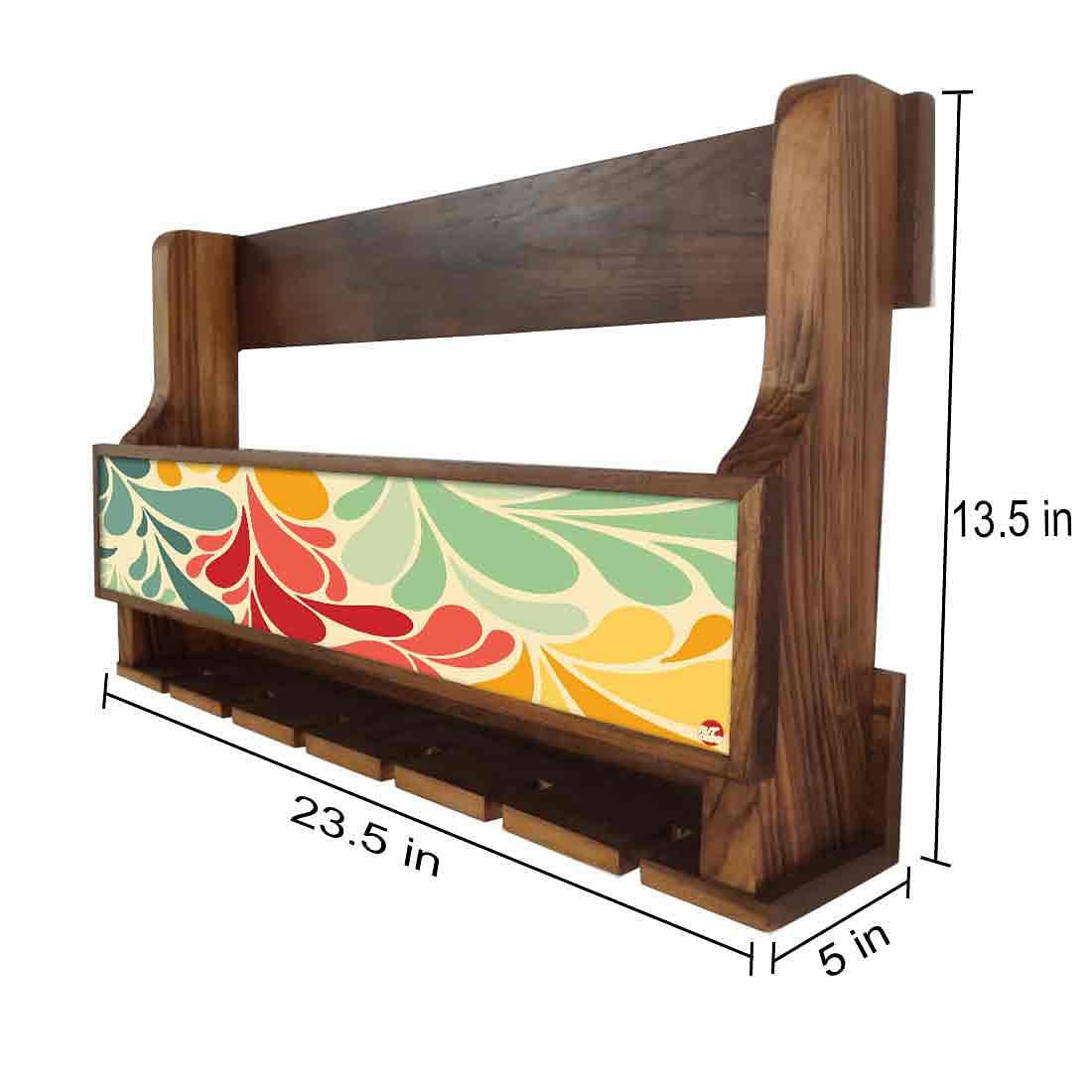 Nutcase Designer Wooden Wine Rack Gloss Holder, Teak Wood Wall Mounted Wine
 Cabinet , 5 bottle Hangers for 6 Wine Glasses - - Image 4