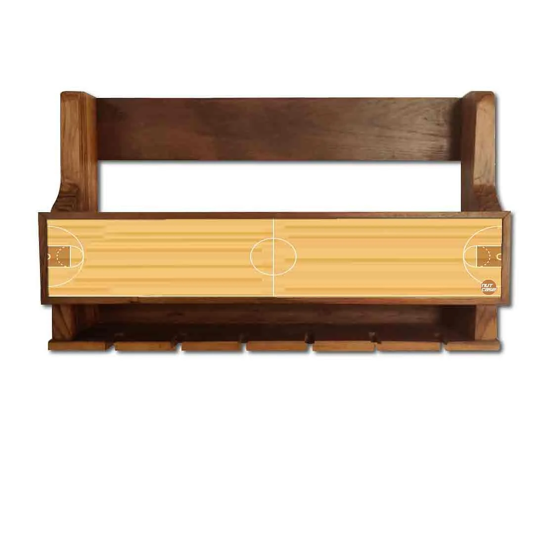 Nutcase Designer Wooden Wine Rack Gloss Holder, Teak Wood Wall Mounted Wine
 Cabinet , 5 bottle Hangers for 6 Wine Glasses - - Image 2