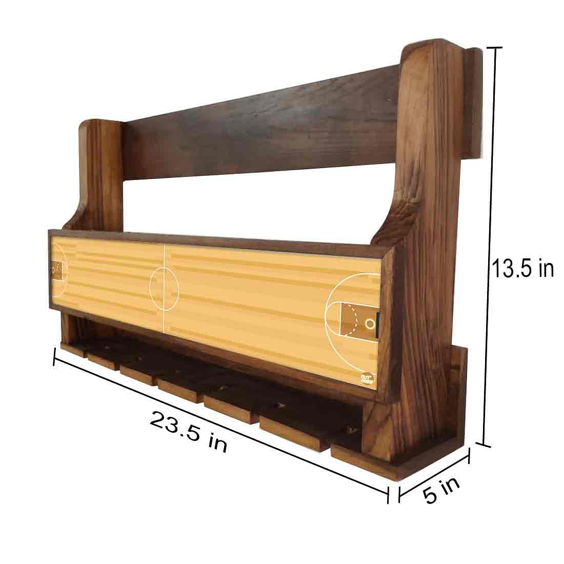 Nutcase Designer Wooden Wine Rack Gloss Holder, Teak Wood Wall Mounted Wine
 Cabinet , 5 bottle Hangers for 6 Wine Glasses - - Image 4