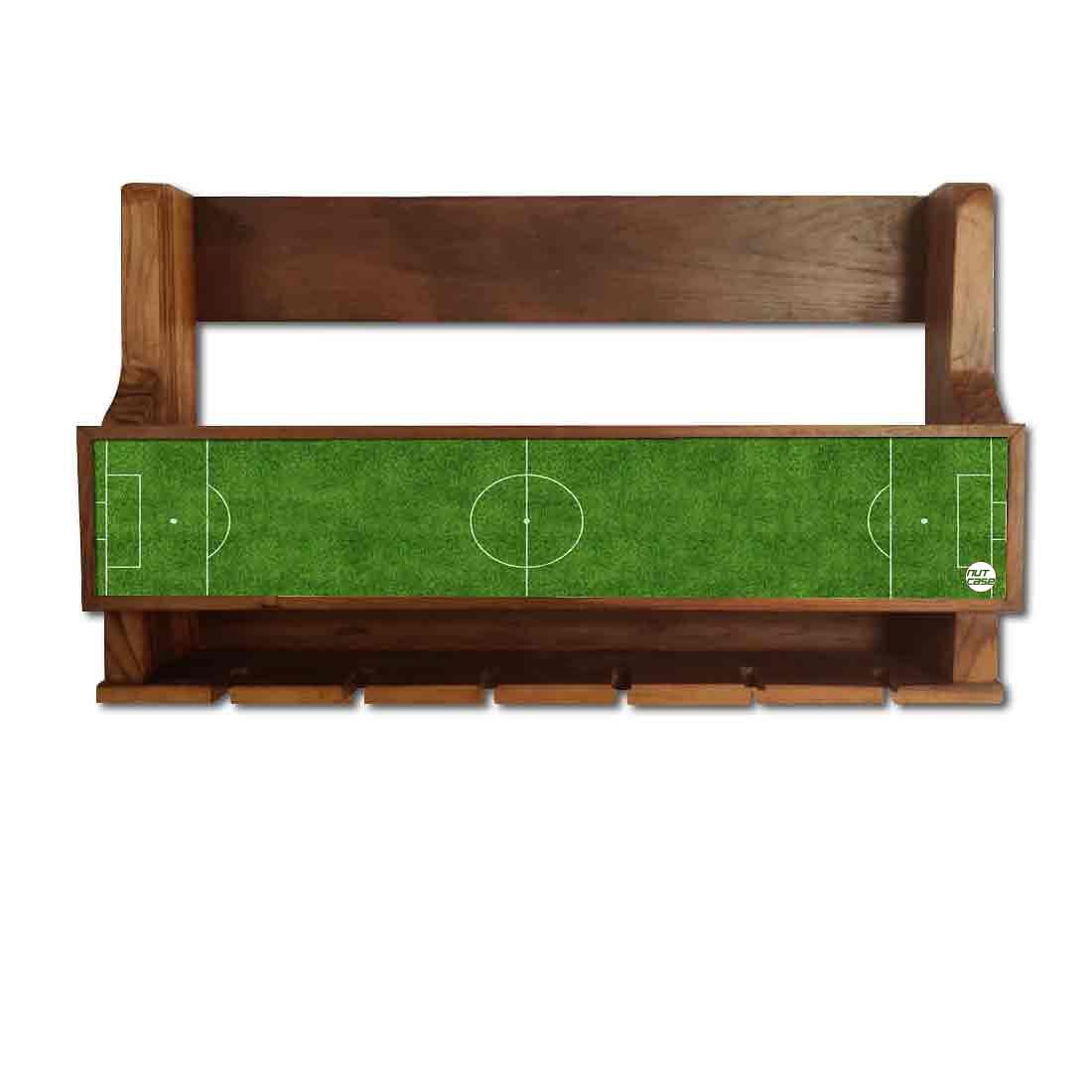 Wine Rack Wall Cabinet Wooden for Living Room - Stores 5 Bottles 6 Glasses - Football Pitch - Image 2