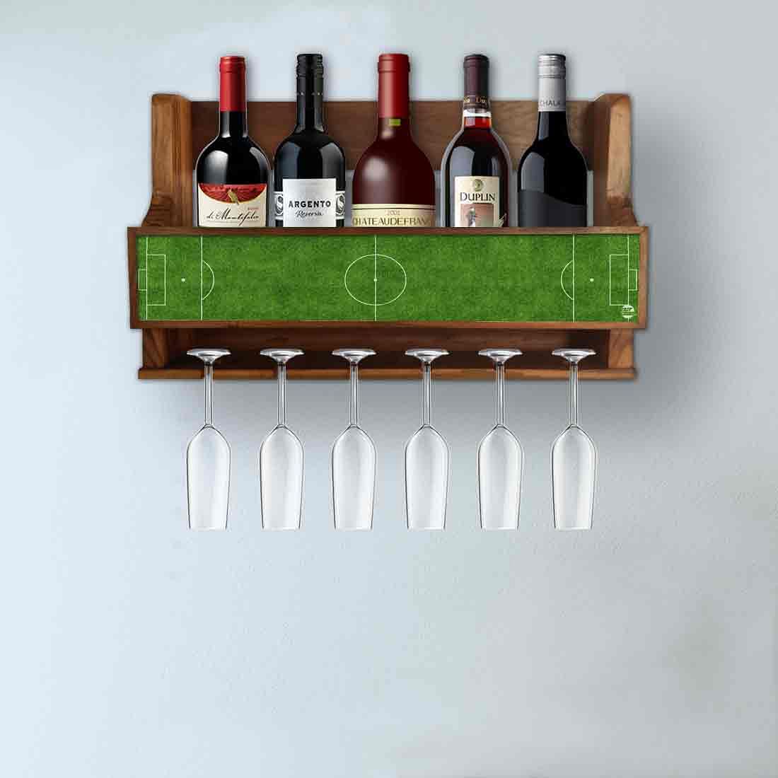 Wine Rack Wall Cabinet Wooden for Living Room - Stores 5 Bottles 6 Glasses - Football Pitch - Image 3
