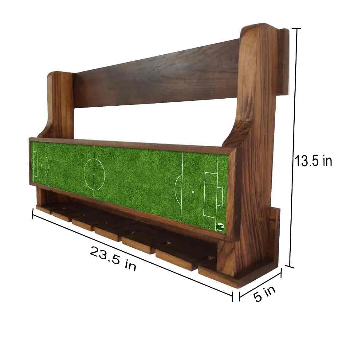 Wine Rack Wall Cabinet Wooden for Living Room - Stores 5 Bottles 6 Glasses - Football Pitch - Image 4