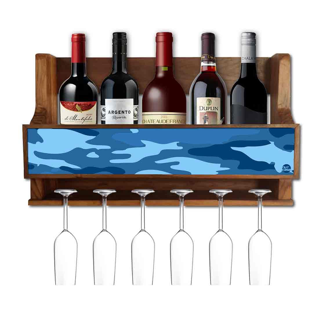 Nutcase Designer Wooden Wine Rack Gloss Holder, Teak Wood Wall Mounted Wine
Cabinet , 5 bottle Hangers for 6 Wine Glasses -