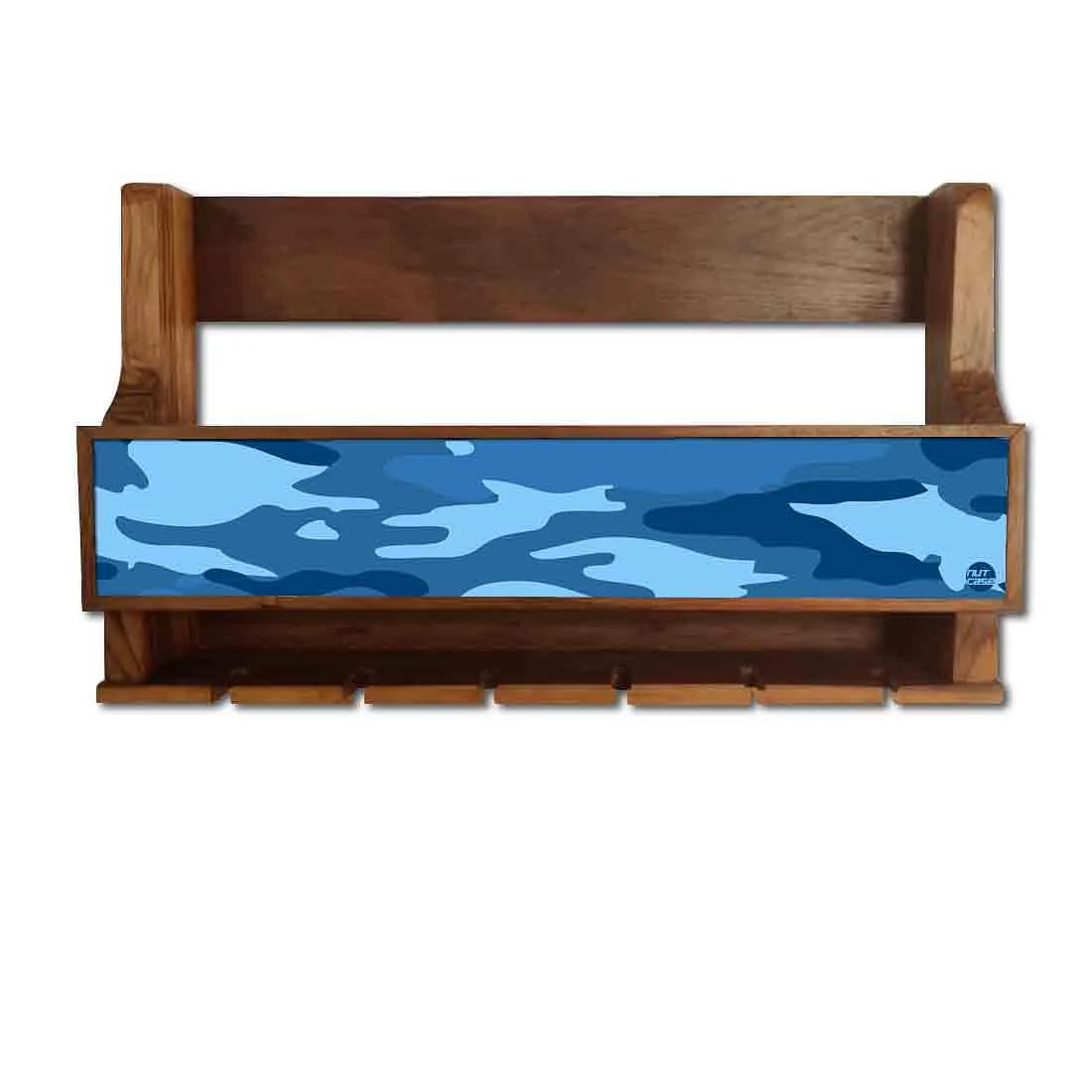 Nutcase Designer Wooden Wine Rack Gloss Holder, Teak Wood Wall Mounted Wine
Cabinet , 5 bottle Hangers for 6 Wine Glasses - - Image 2