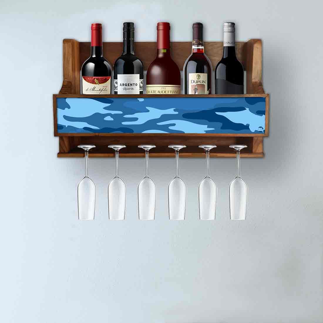 Nutcase Designer Wooden Wine Rack Gloss Holder, Teak Wood Wall Mounted Wine
Cabinet , 5 bottle Hangers for 6 Wine Glasses - - Image 3