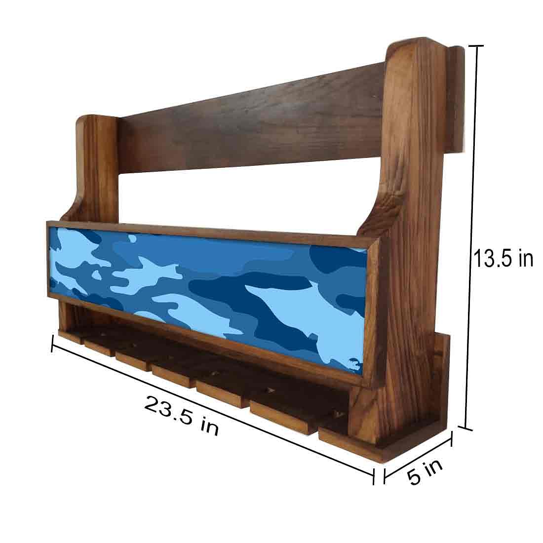 Nutcase Designer Wooden Wine Rack Gloss Holder, Teak Wood Wall Mounted Wine
Cabinet , 5 bottle Hangers for 6 Wine Glasses - - Image 4
