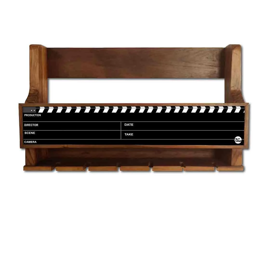 Nutcase Designer Wooden Wine Rack Gloss Holder, Teak Wood Wall Mounted Wine
 Cabinet , 5 bottle Hangers for 6 Wine Glasses - - Image 2