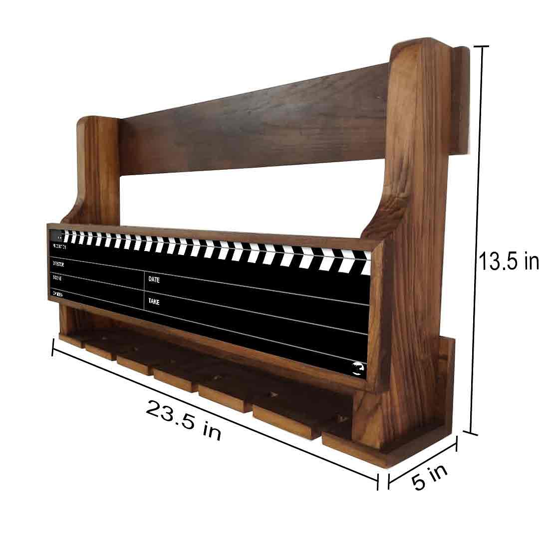 Nutcase Designer Wooden Wine Rack Gloss Holder, Teak Wood Wall Mounted Wine
 Cabinet , 5 bottle Hangers for 6 Wine Glasses - - Image 4