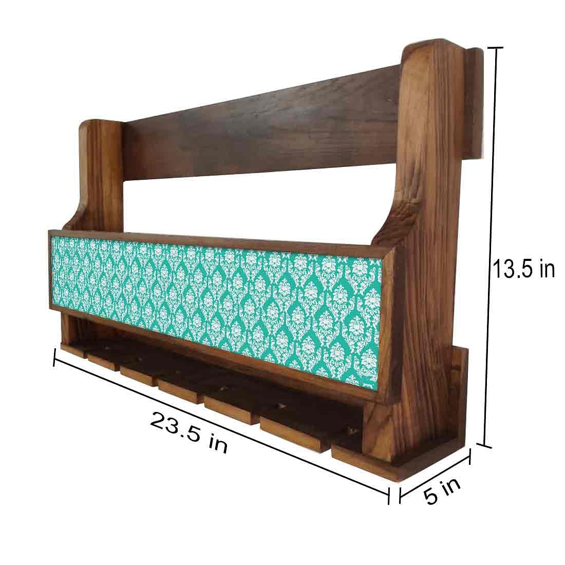 Nutcase Designer Wooden Wine Rack Gloss Holder, Teak Wood Wall Mounted Wine
 Cabinet , 5 bottle Hangers for 6 Wine Glasses - - Image 4